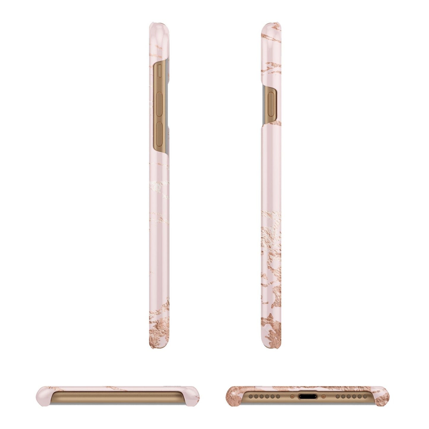 Personalised Copper Pink Marble Apple iPhone 7 8 3D Wrap Snap Case Angled Images