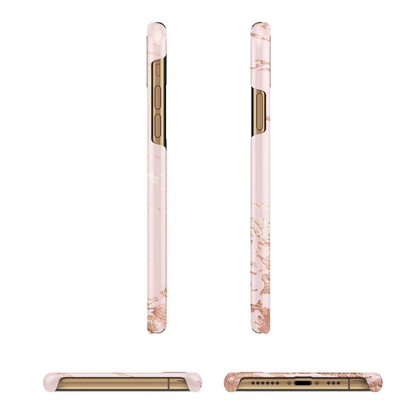 Personalised Copper Pink Marble Apple iPhone Xs 3D Wrap Snap Case Angled Images