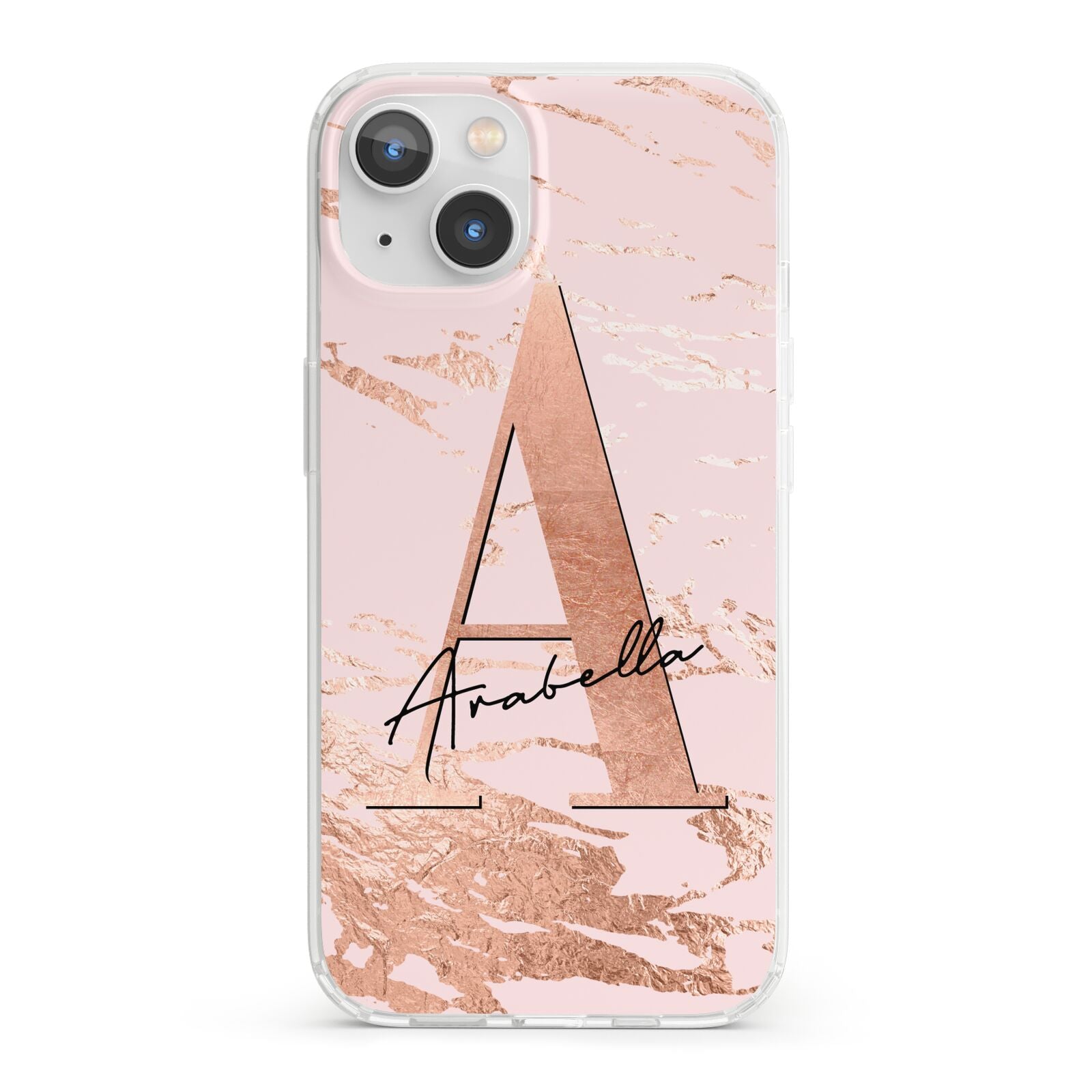Personalised Copper Pink Marble iPhone 13 Clear Bumper Case