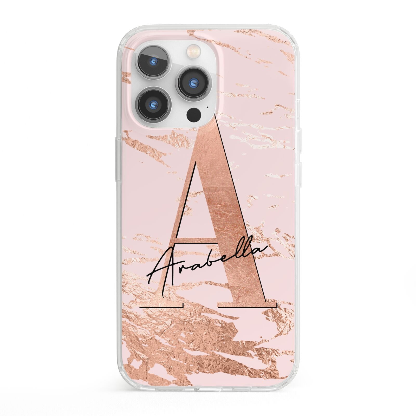 Personalised Copper Pink Marble iPhone 13 Pro Clear Bumper Case