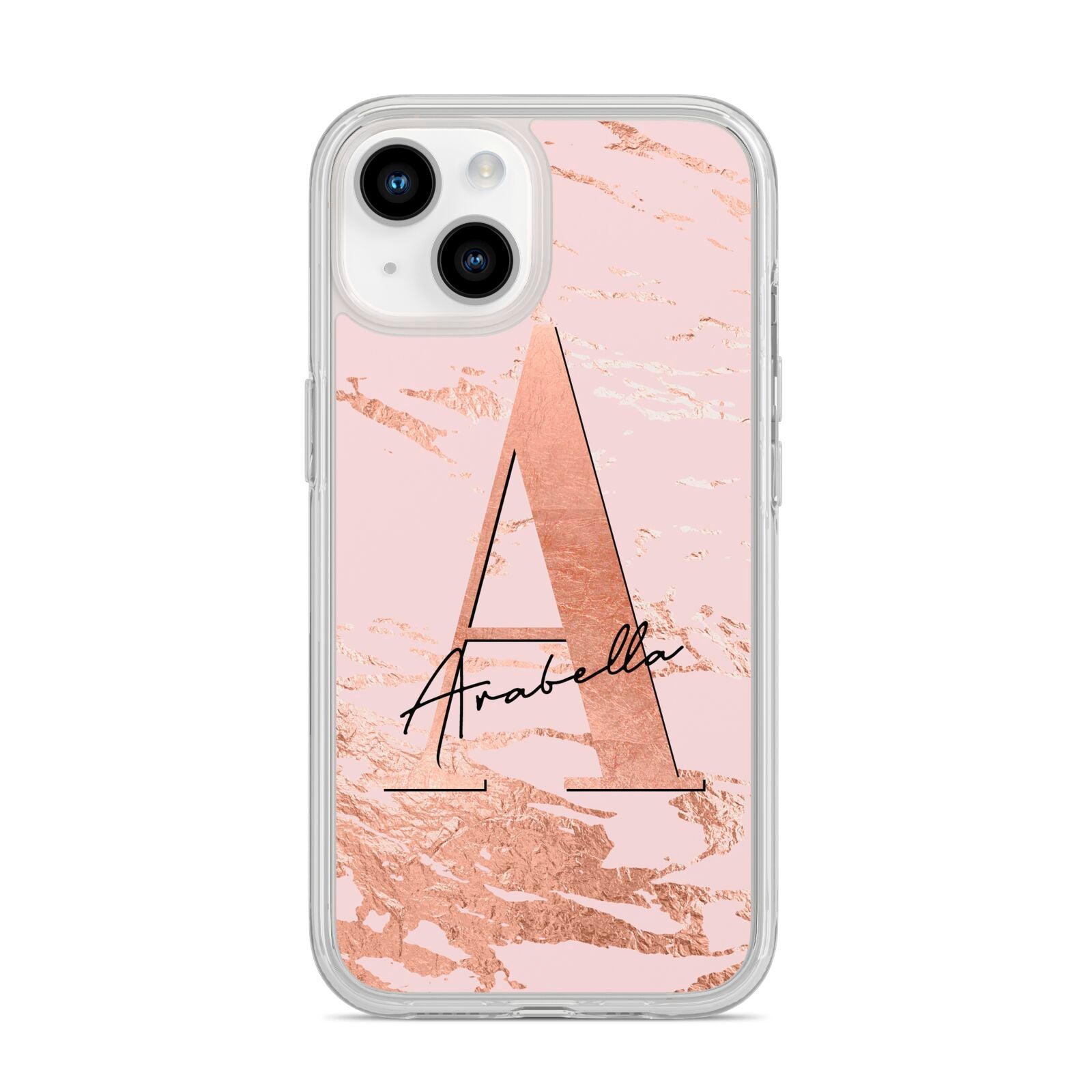 Personalised Copper Pink Marble iPhone 14 Clear Tough Case Starlight