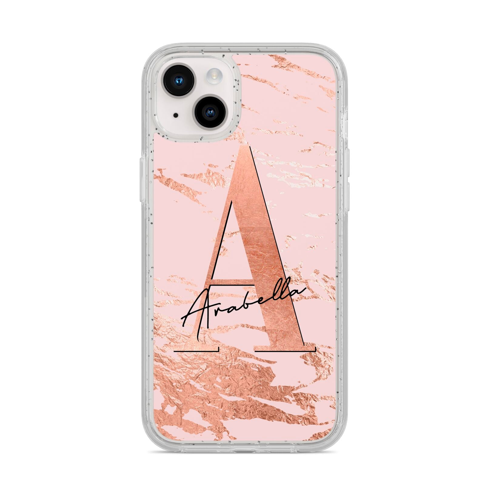 Personalised Copper Pink Marble iPhone 14 Plus Glitter Tough Case Starlight