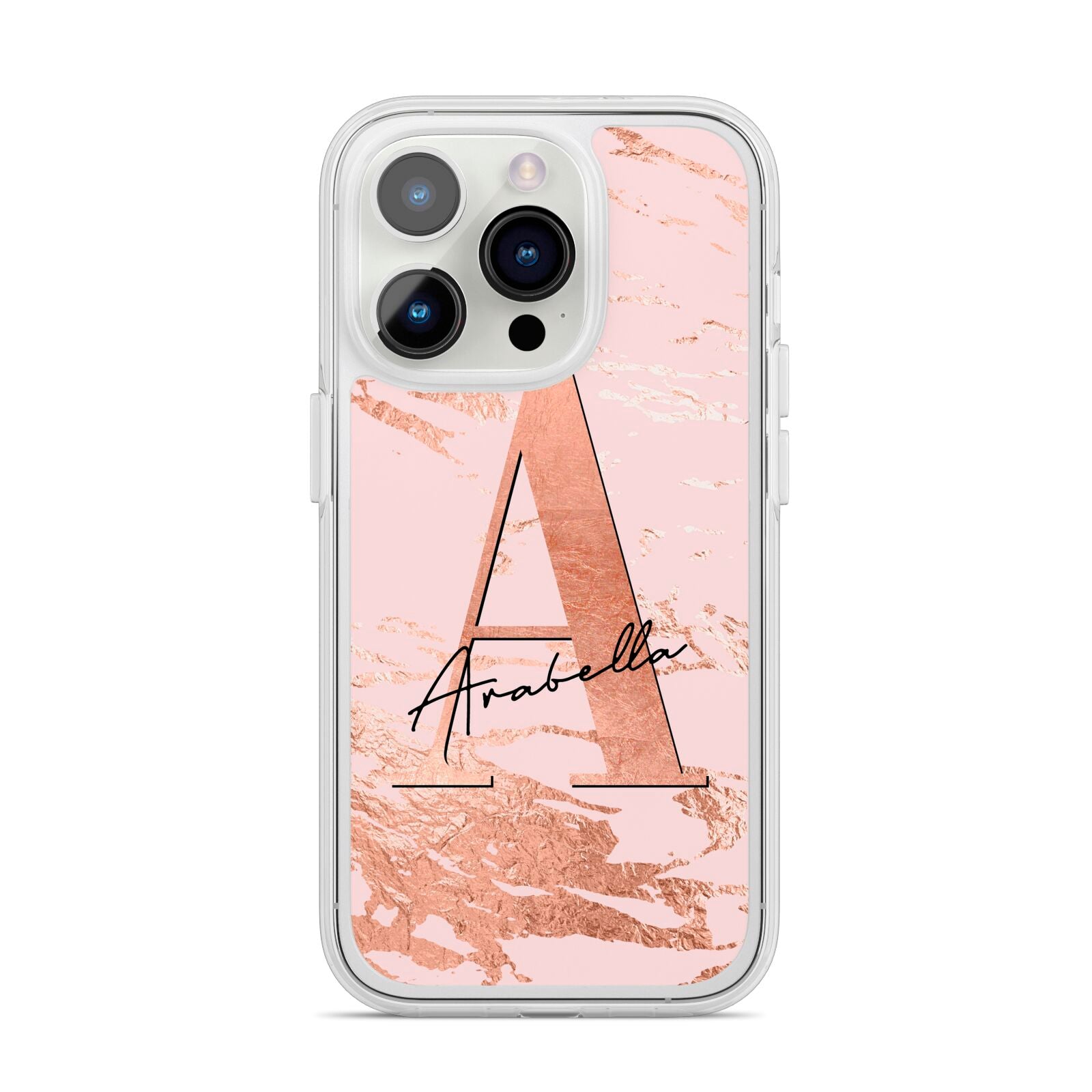 Personalised Copper Pink Marble iPhone 14 Pro Clear Tough Case Silver