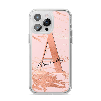 Personalised Copper Pink Marble iPhone 14 Pro Max Clear Tough Case Silver