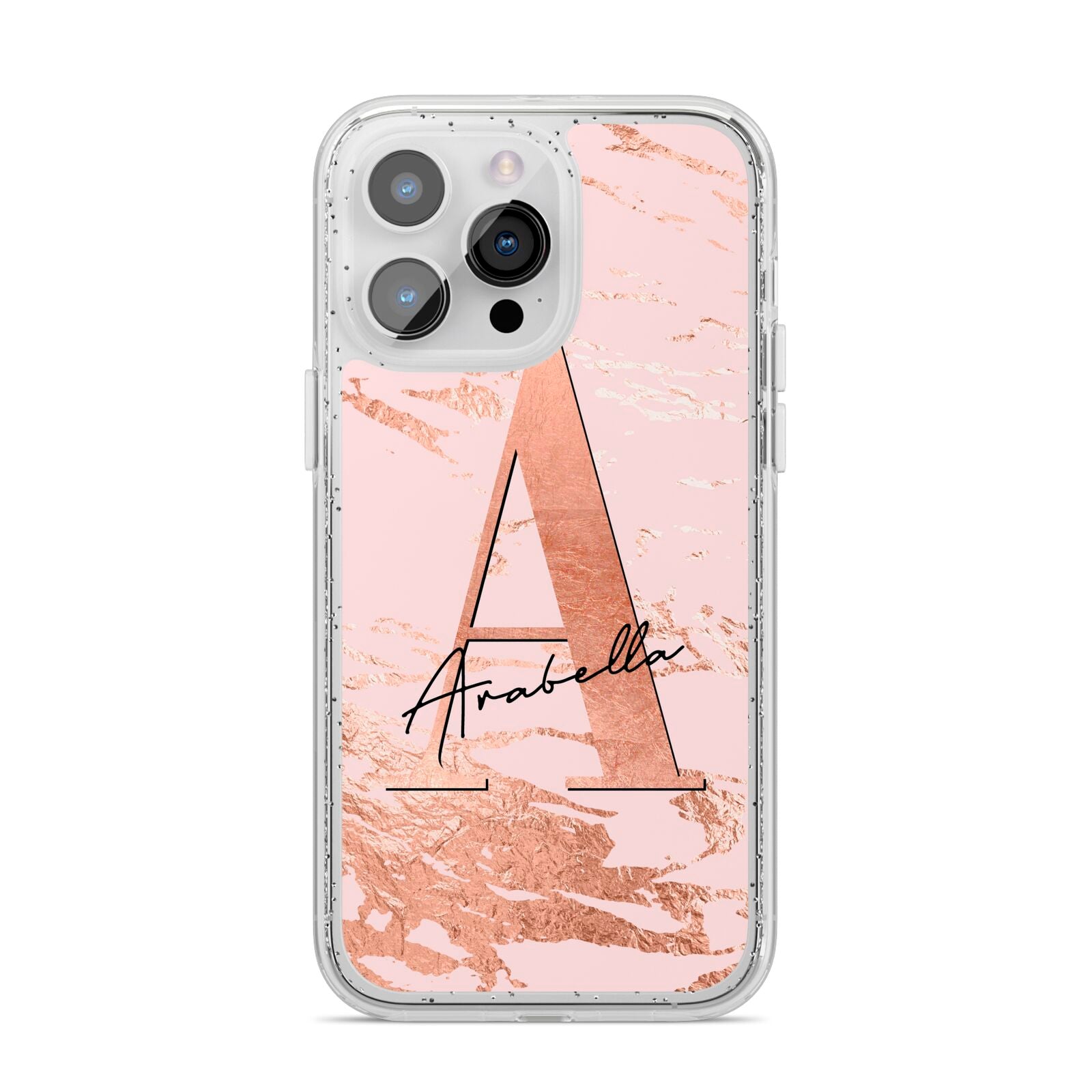 Personalised Copper Pink Marble iPhone 14 Pro Max Glitter Tough Case Silver