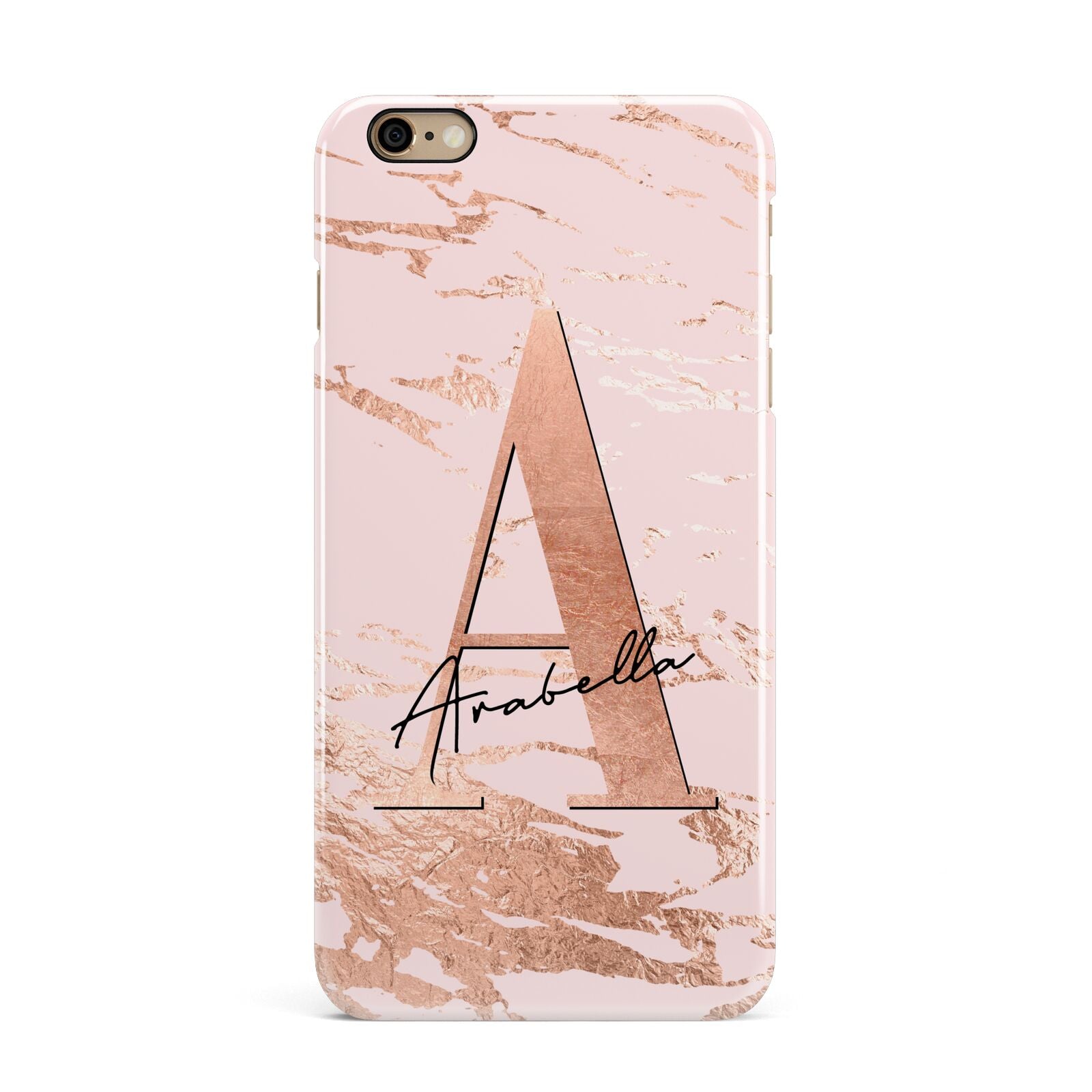 Personalised Copper Pink Marble iPhone 6 Plus 3D Snap Case on Gold Phone