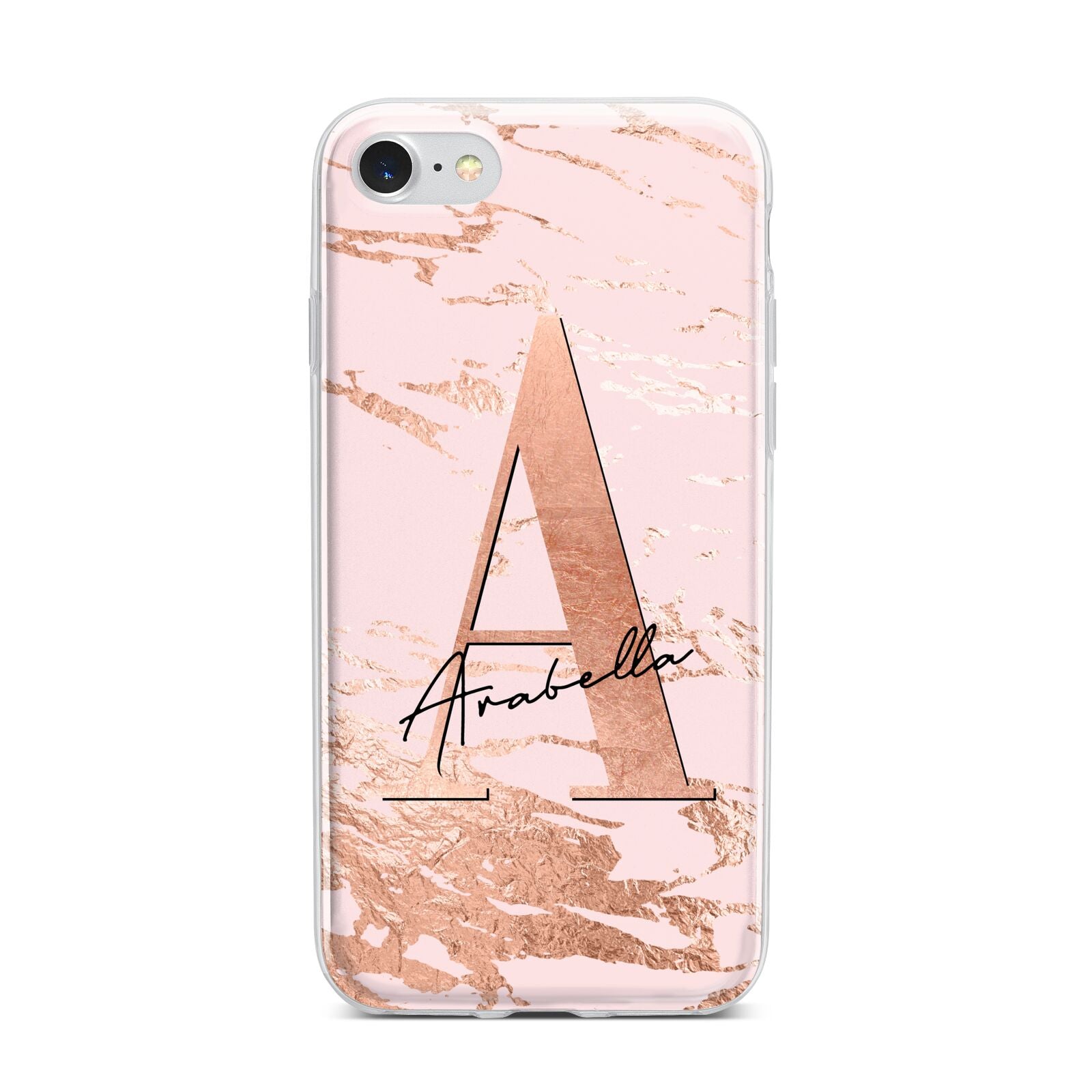 Personalised Copper Pink Marble iPhone 7 Bumper Case on Silver iPhone