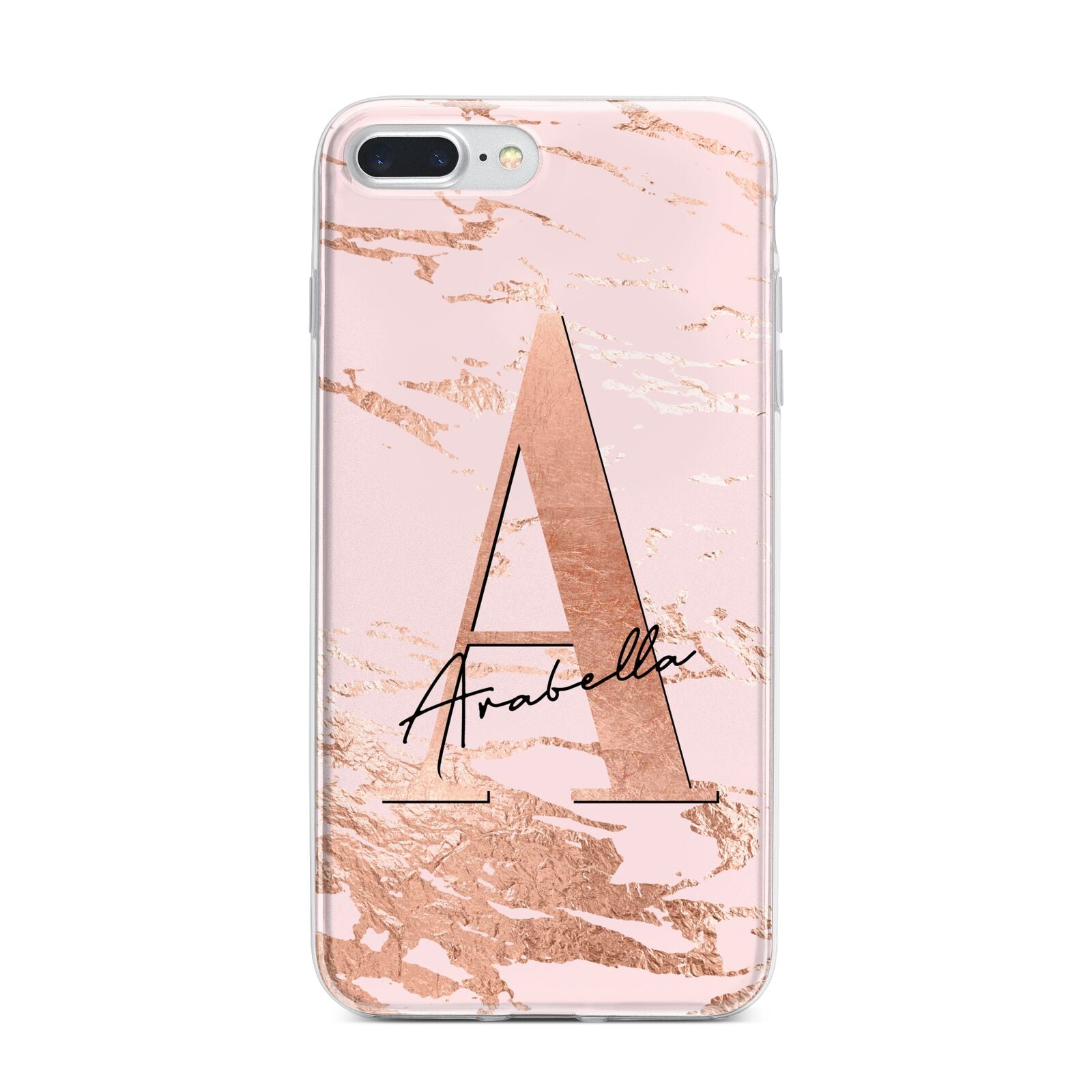 Personalised Copper Pink Marble iPhone 7 Plus Bumper Case on Silver iPhone