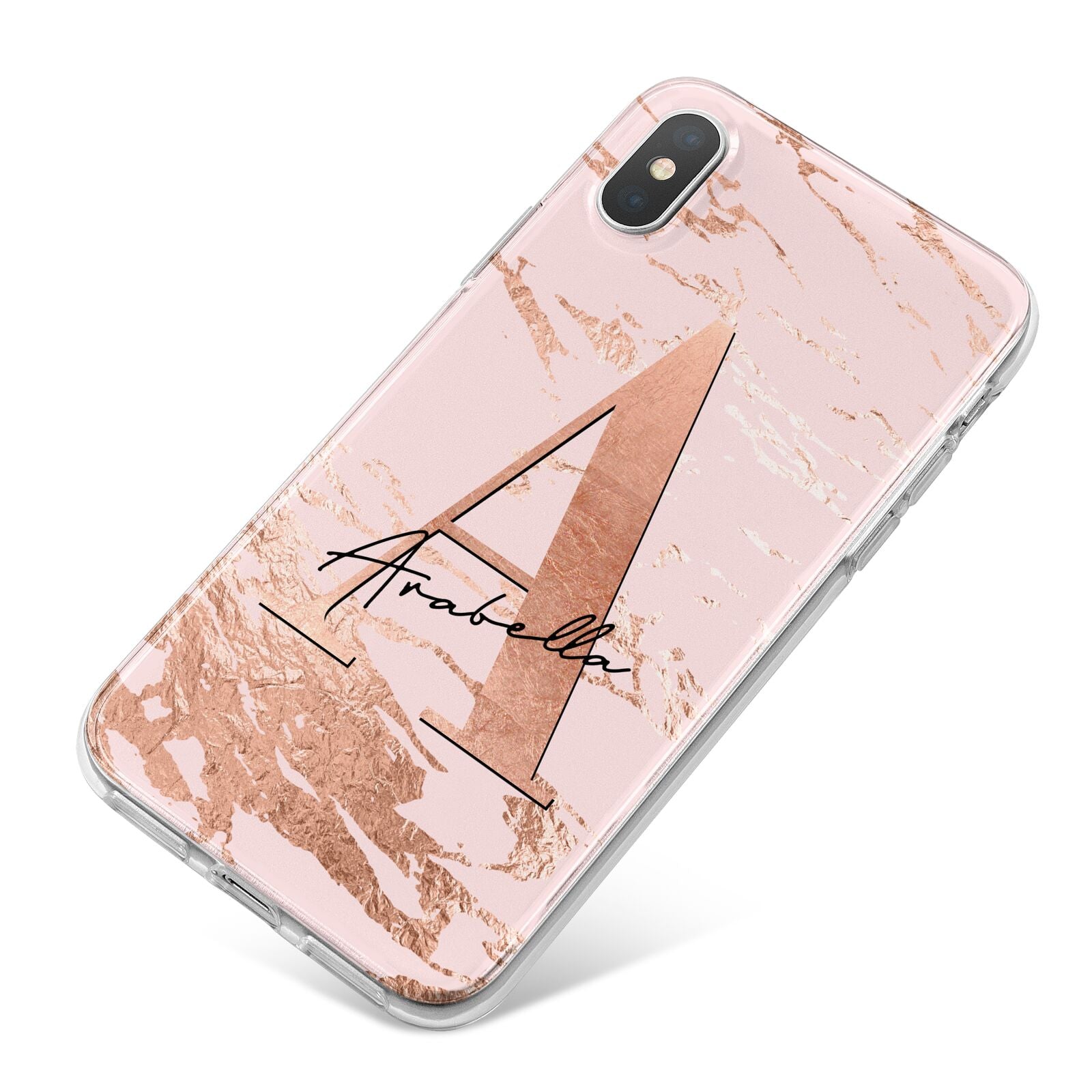 Personalised Copper Pink Marble iPhone X Bumper Case on Silver iPhone