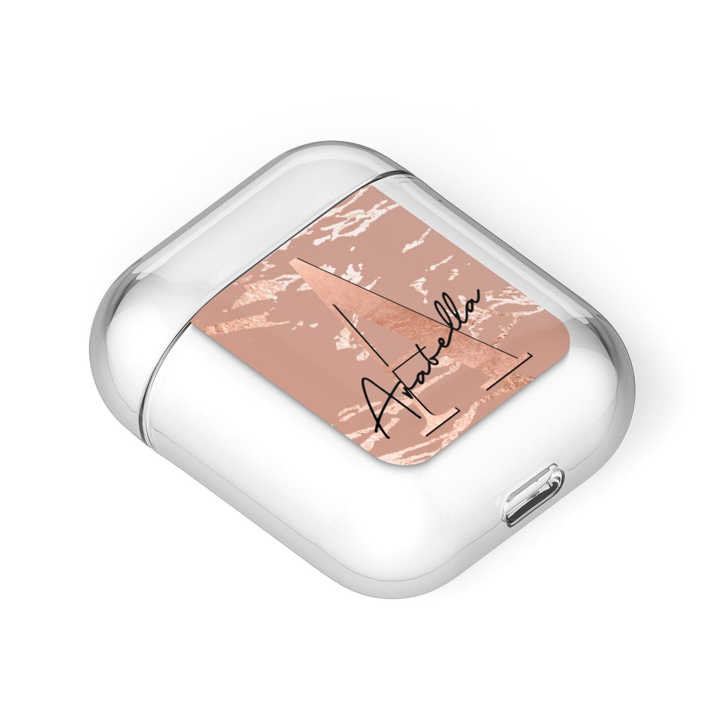 Personalised Copper Taupe Marble AirPods Case Laid Flat