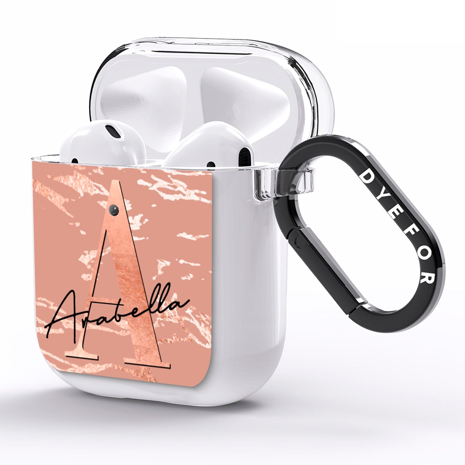 Personalised Copper Taupe Marble AirPods Clear Case Side Image