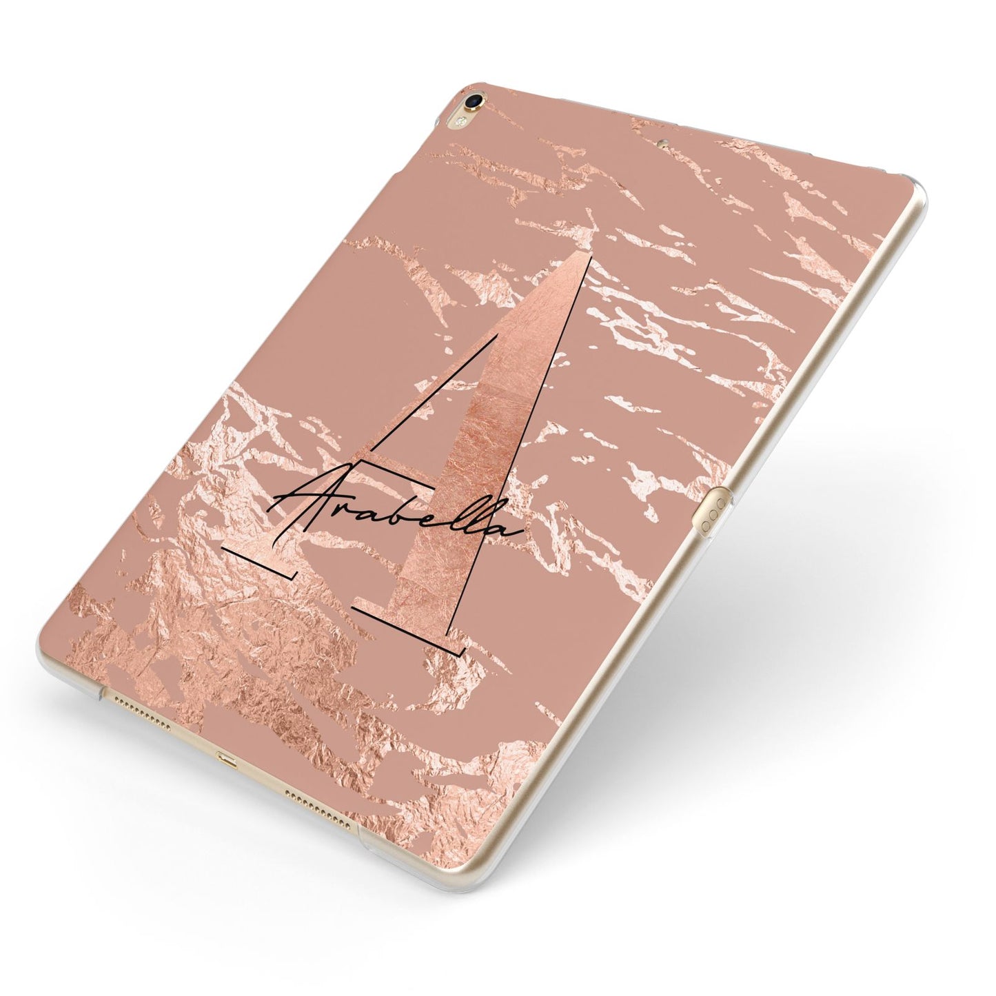 Personalised Copper Taupe Marble Apple iPad Case on Gold iPad Side View