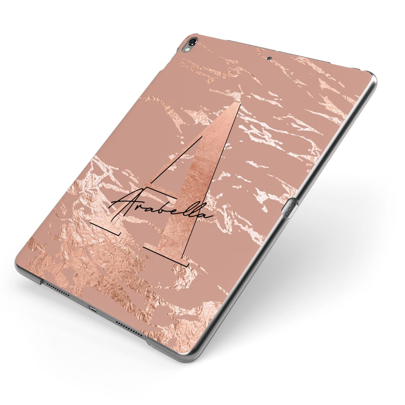 Personalised Copper Taupe Marble Apple iPad Case on Grey iPad Side View