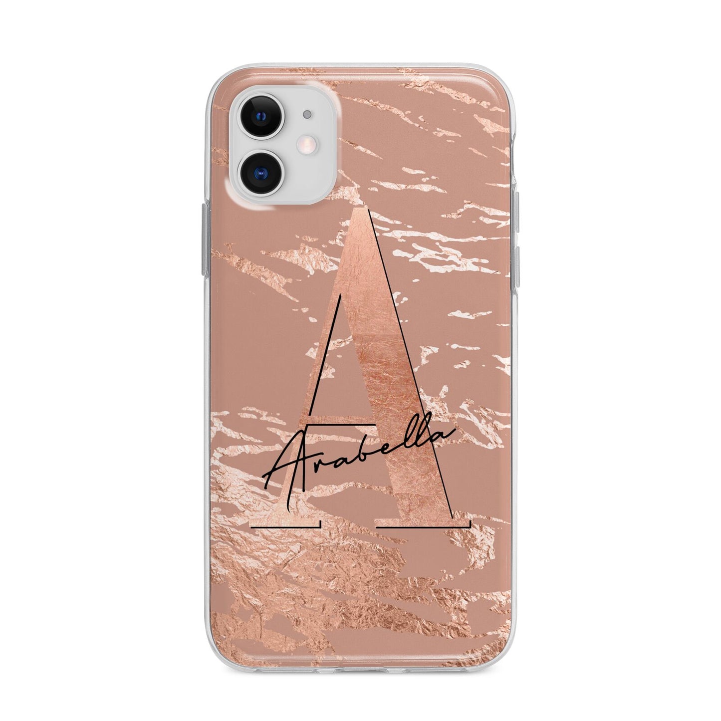 Personalised Copper Taupe Marble Apple iPhone 11 in White with Bumper Case