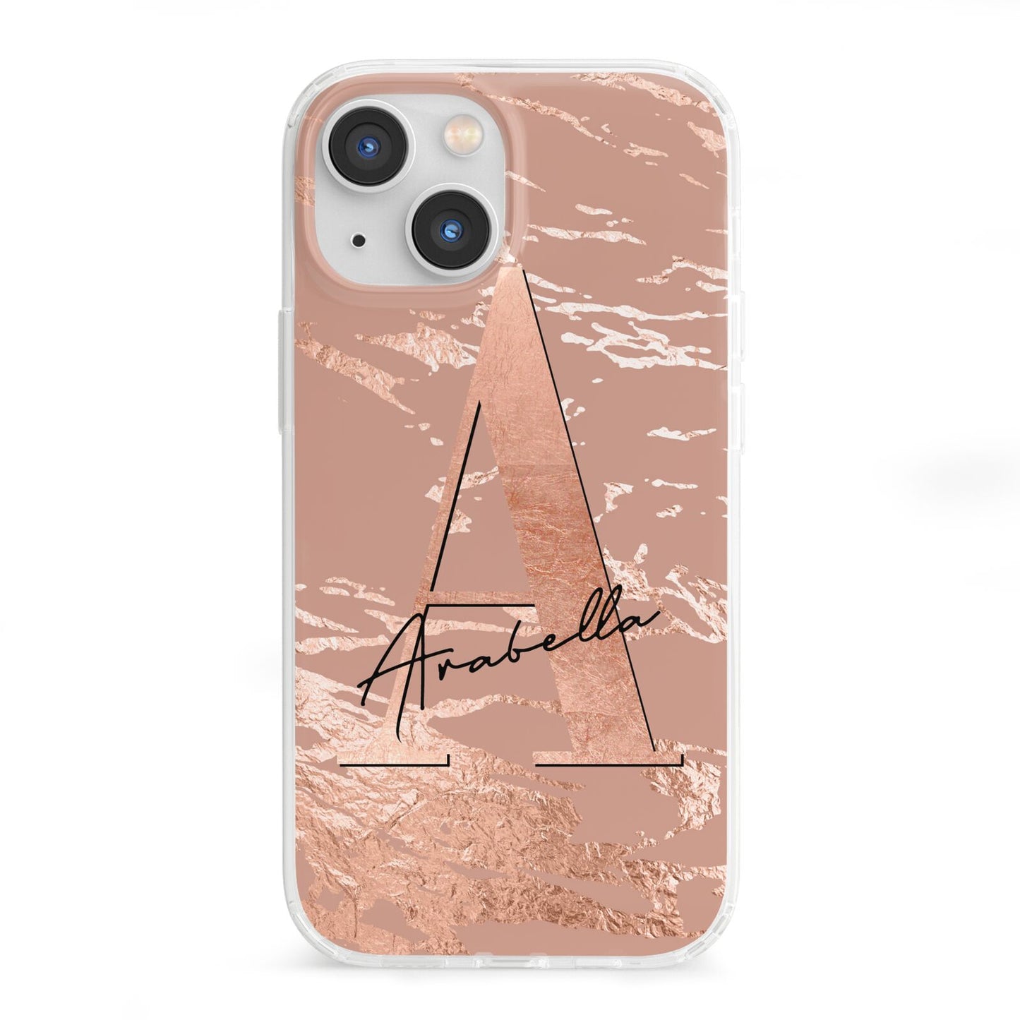 Personalised Copper Taupe Marble iPhone 13 Mini Clear Bumper Case