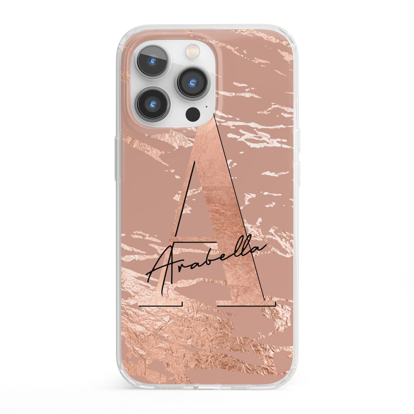Personalised Copper Taupe Marble iPhone 13 Pro Clear Bumper Case