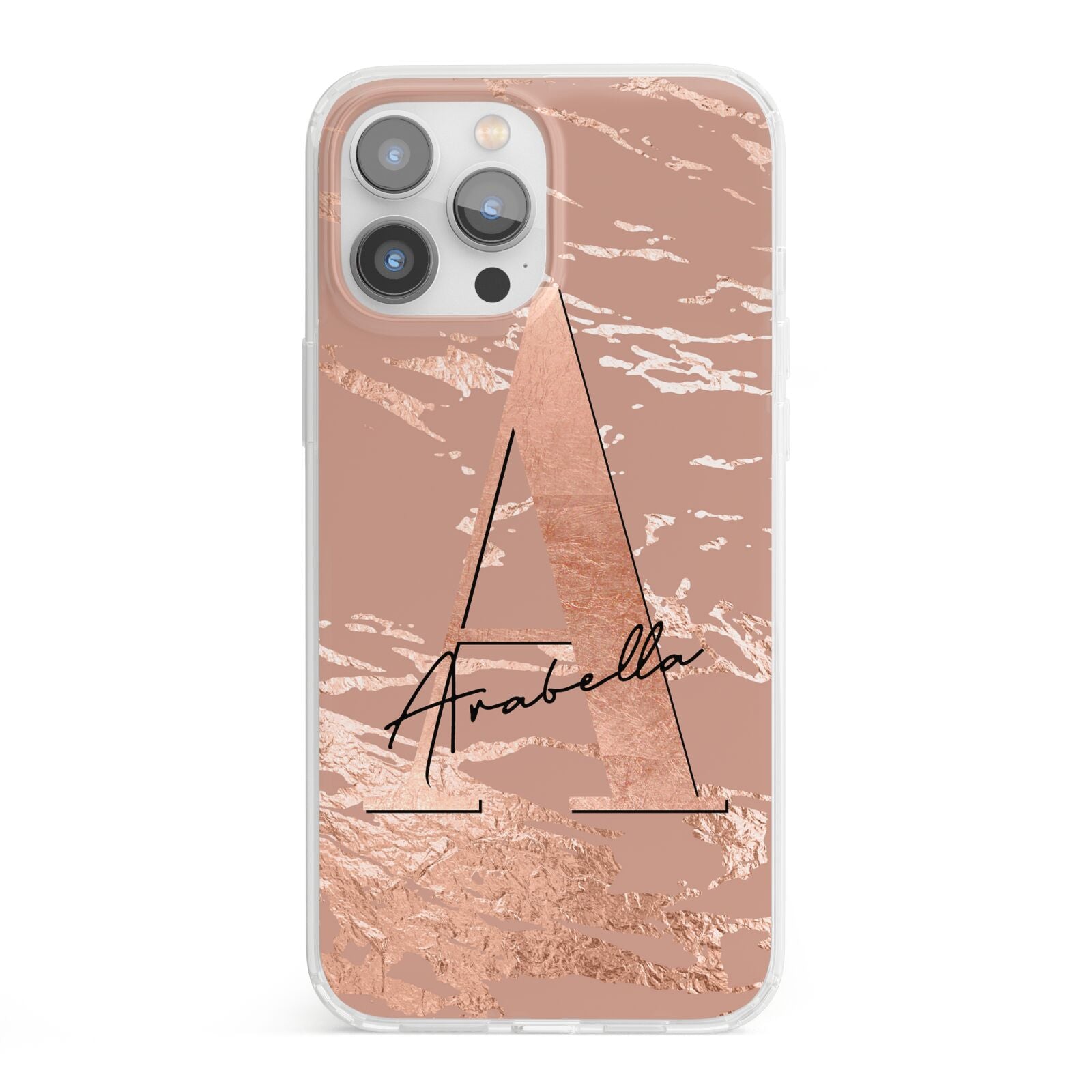 Personalised Copper Taupe Marble iPhone 13 Pro Max Clear Bumper Case
