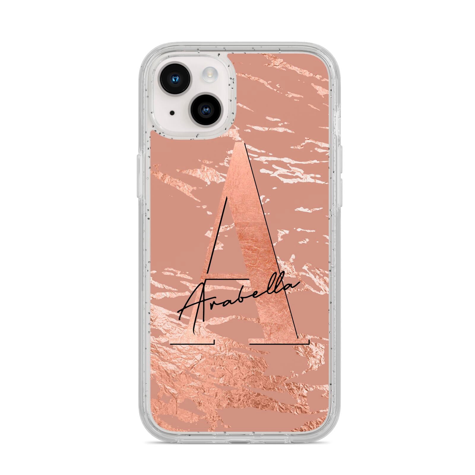 Personalised Copper Taupe Marble iPhone 14 Plus Glitter Tough Case Starlight
