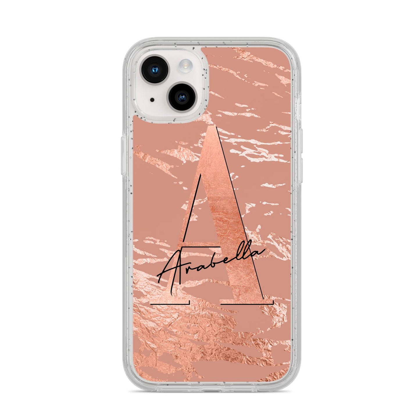Personalised Copper Taupe Marble iPhone 14 Plus Glitter Tough Case Starlight