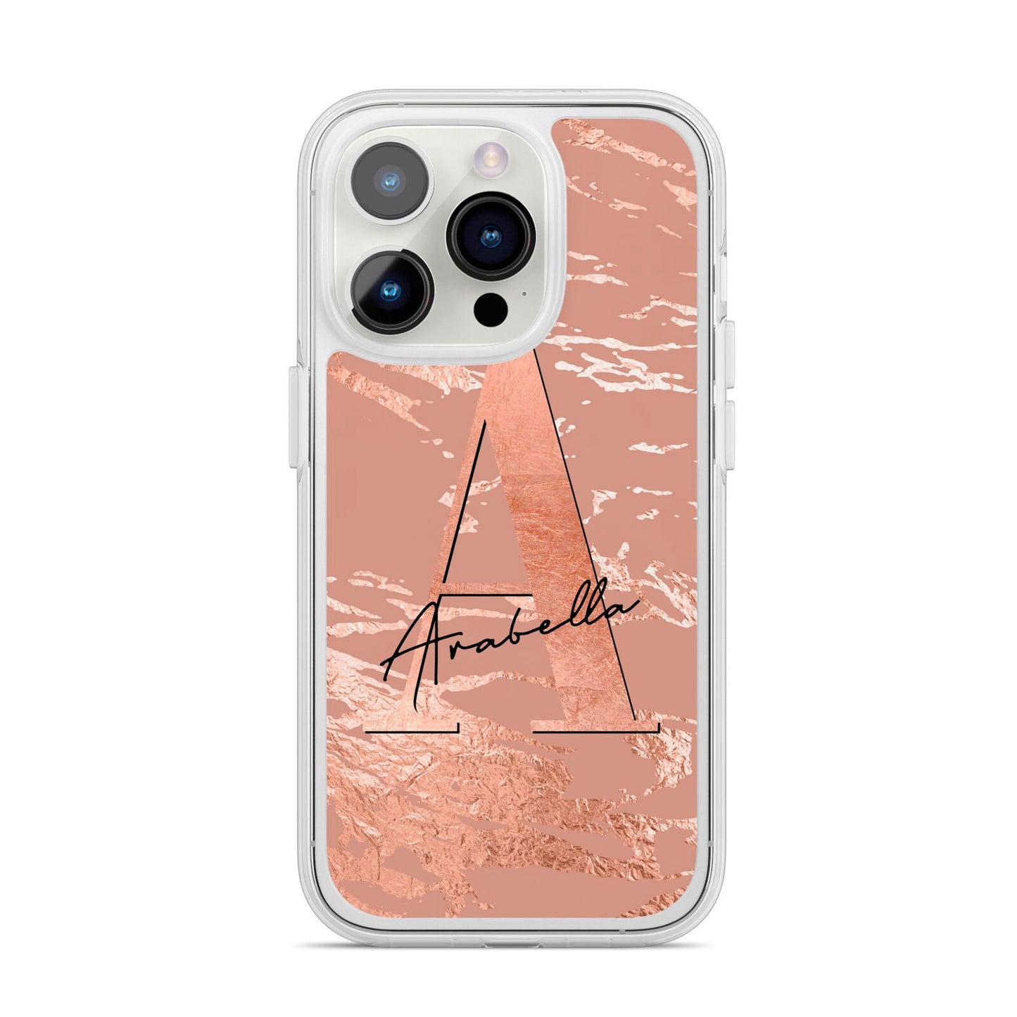 Personalised Copper Taupe Marble iPhone 14 Pro Clear Tough Case Silver