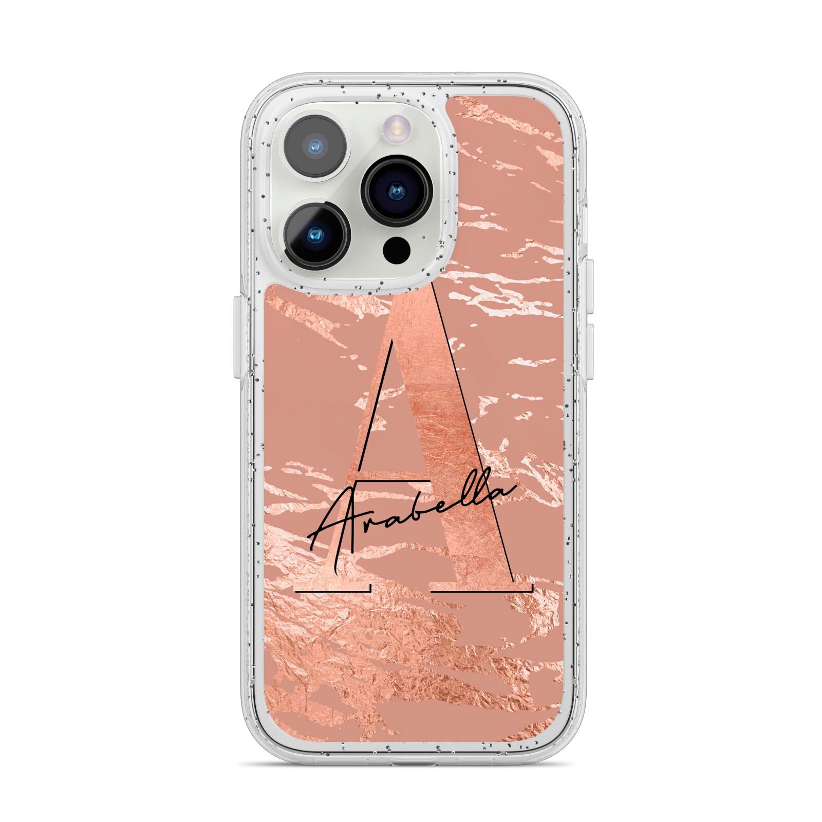 Personalised Copper Taupe Marble iPhone 14 Pro Glitter Tough Case Silver