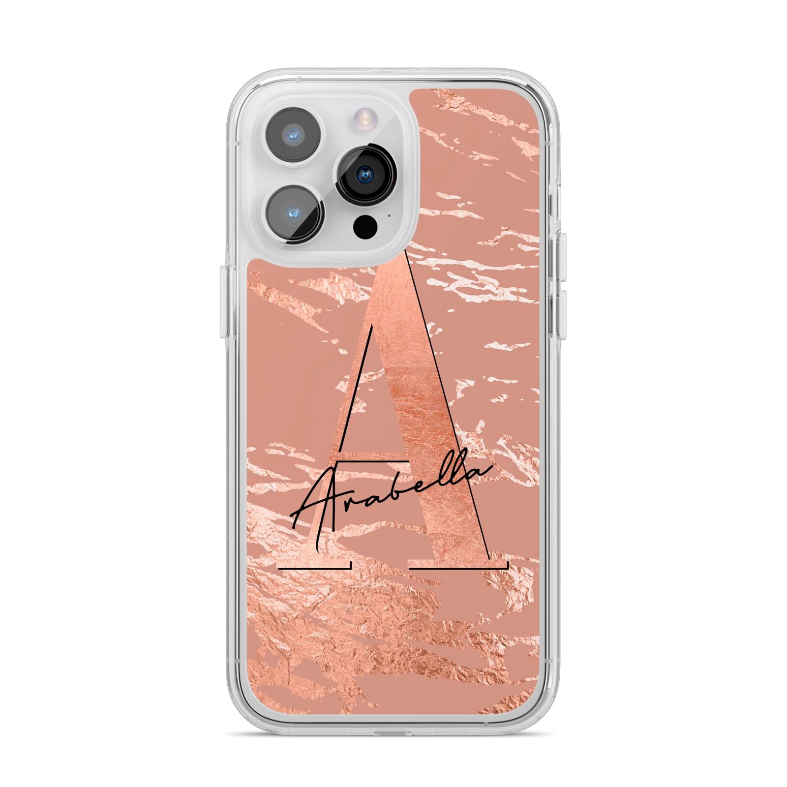 Personalised Copper Taupe Marble iPhone 14 Pro Max Clear Tough Case Silver