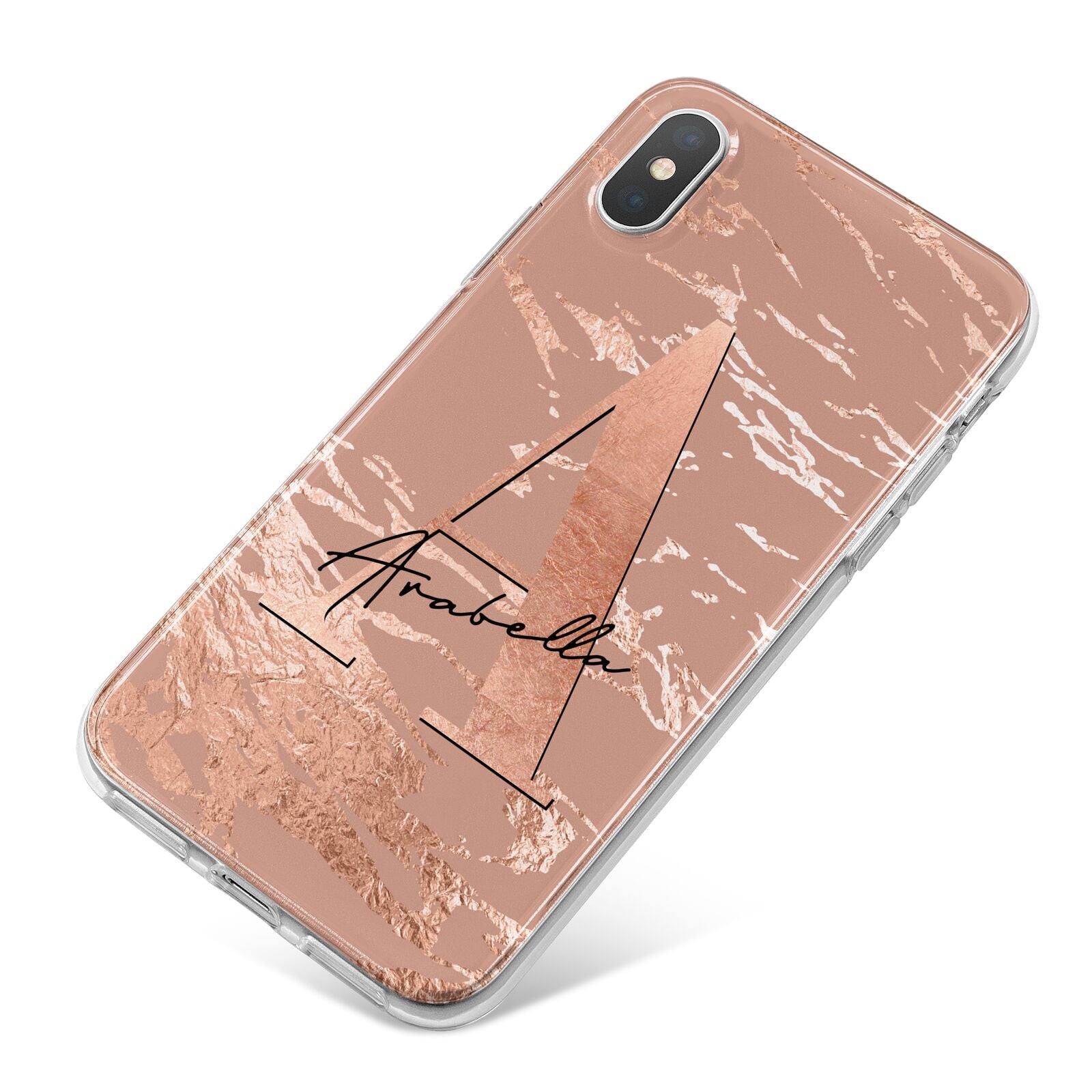 Personalised Copper Taupe Marble iPhone X Bumper Case on Silver iPhone