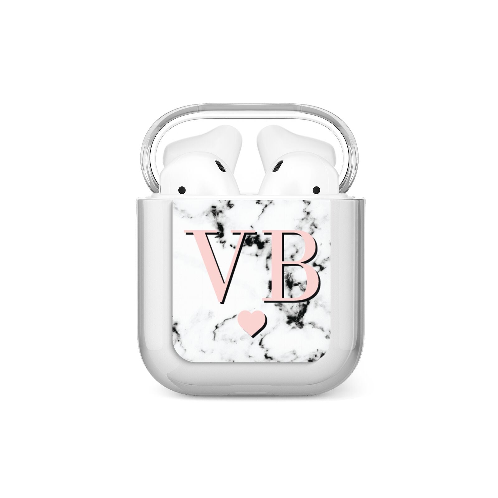 Personalised Coral Heart Initial Marble AirPods Case