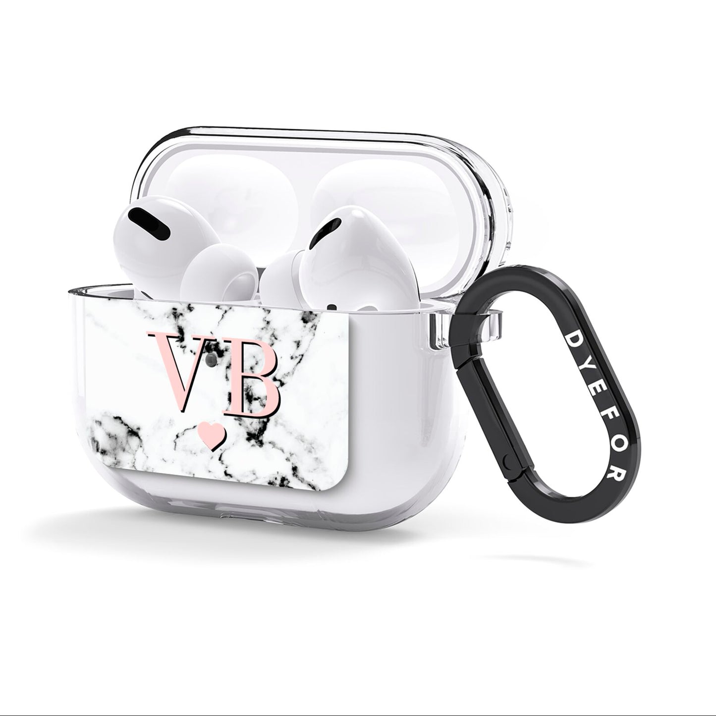 Personalised Coral Heart Initial Marble AirPods Clear Case 3rd Gen Side Image
