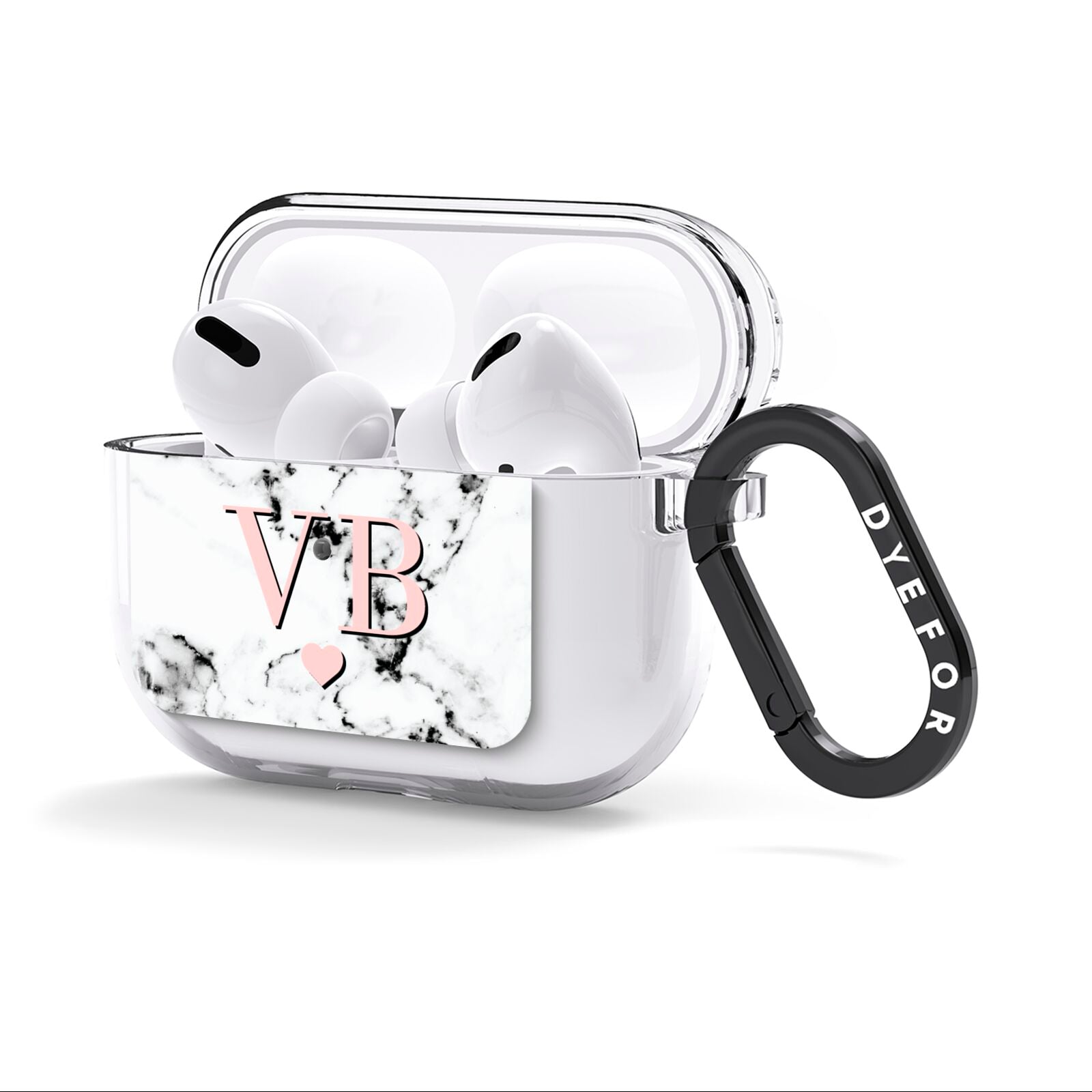 Personalised Coral Heart Initial Marble AirPods Clear Case 3rd Gen Side Image