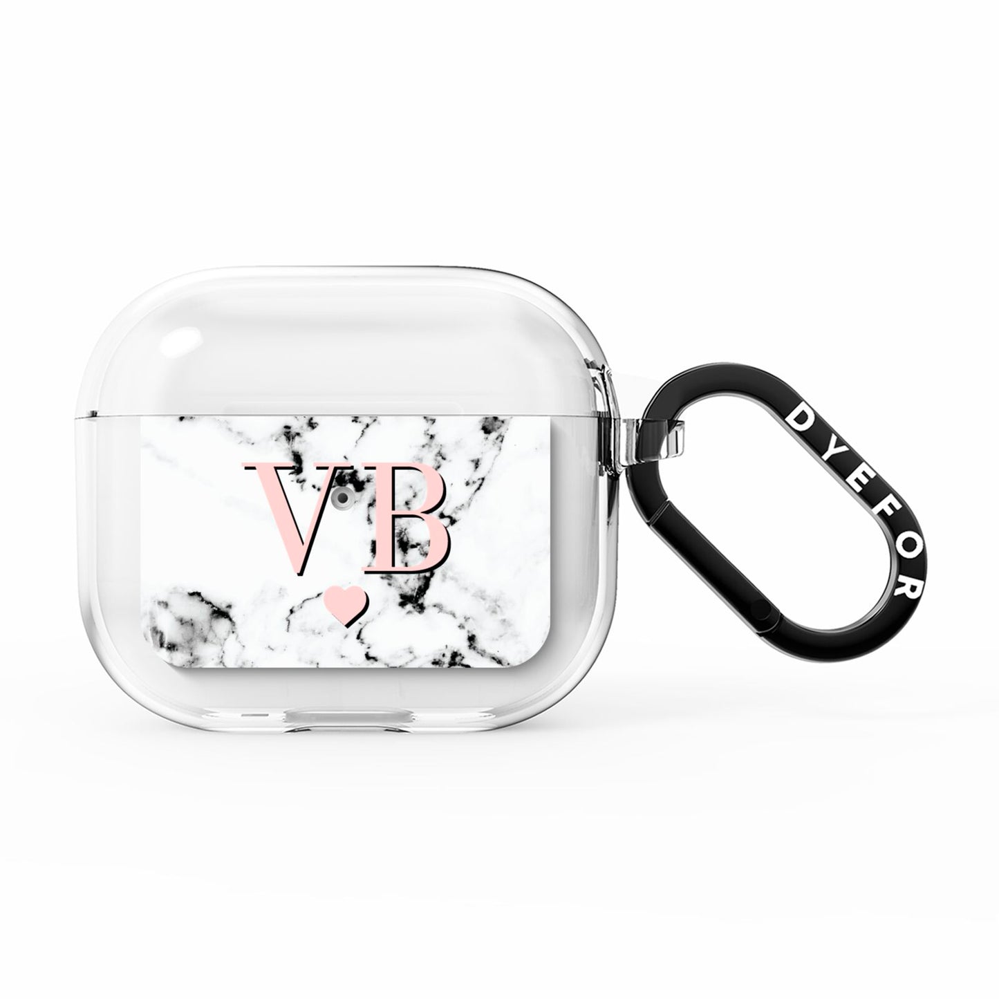 Personalised Coral Heart Initial Marble AirPods Clear Case 3rd Gen