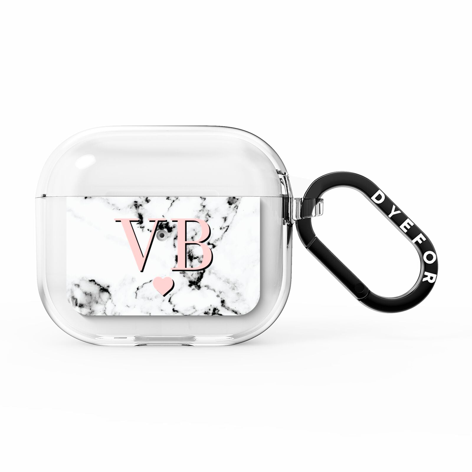 Personalised Coral Heart Initial Marble AirPods Clear Case 3rd Gen