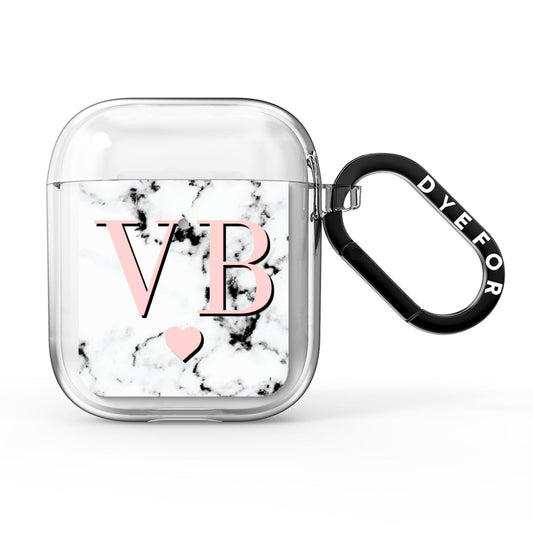 Personalised Coral Heart Initial Marble AirPods Clear Case