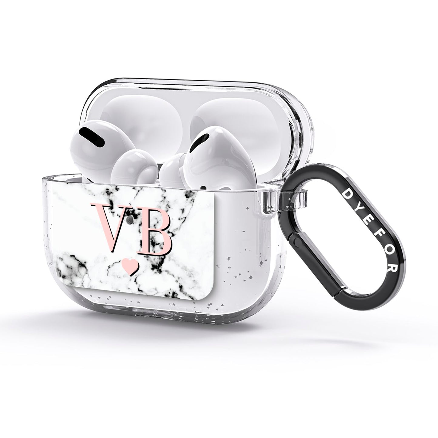 Personalised Coral Heart Initial Marble AirPods Glitter Case 3rd Gen Side Image