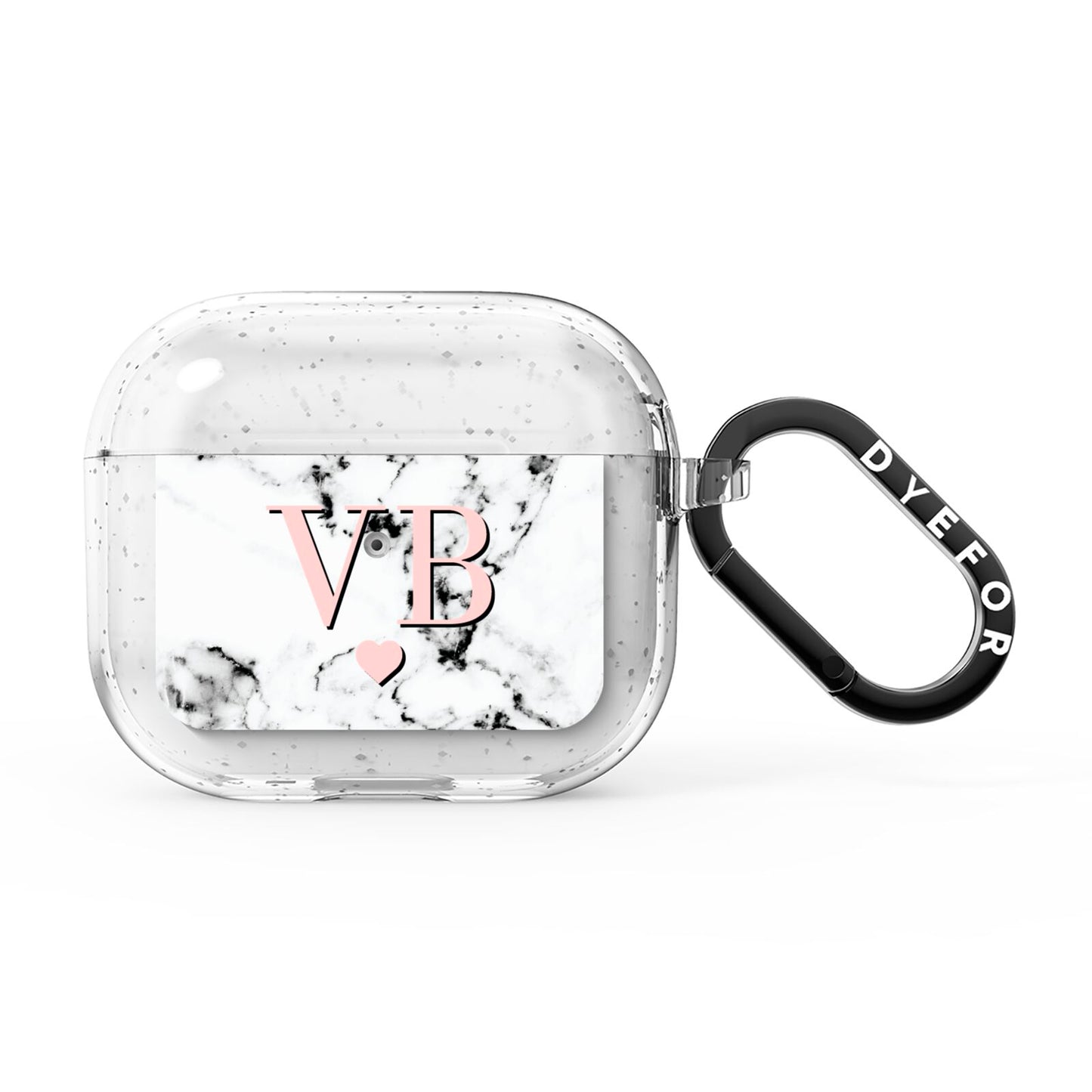 Personalised Coral Heart Initial Marble AirPods Glitter Case 3rd Gen