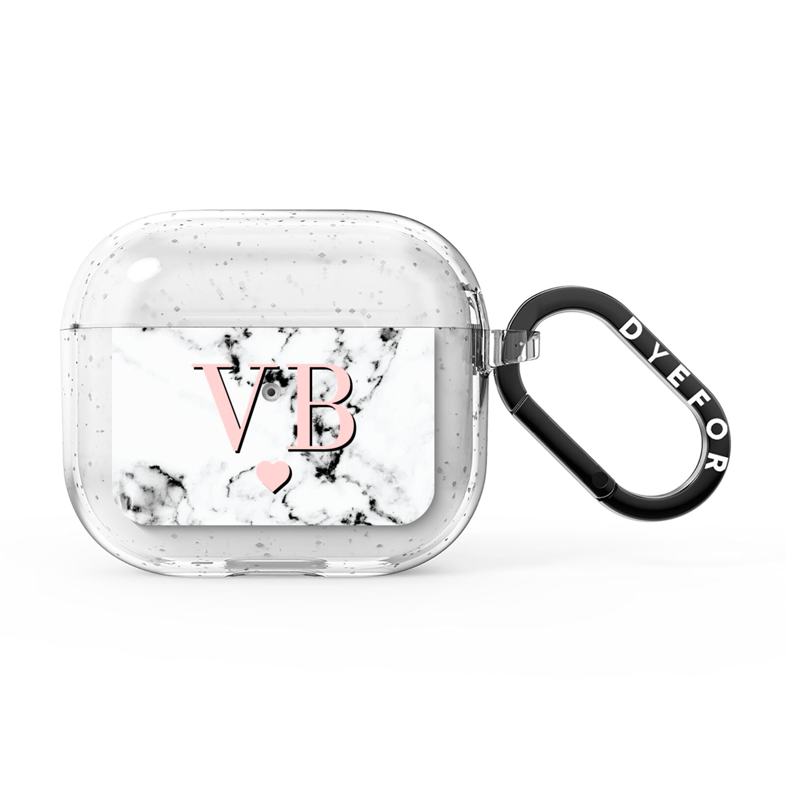 Personalised Coral Heart Initial Marble AirPods Glitter Case 3rd Gen