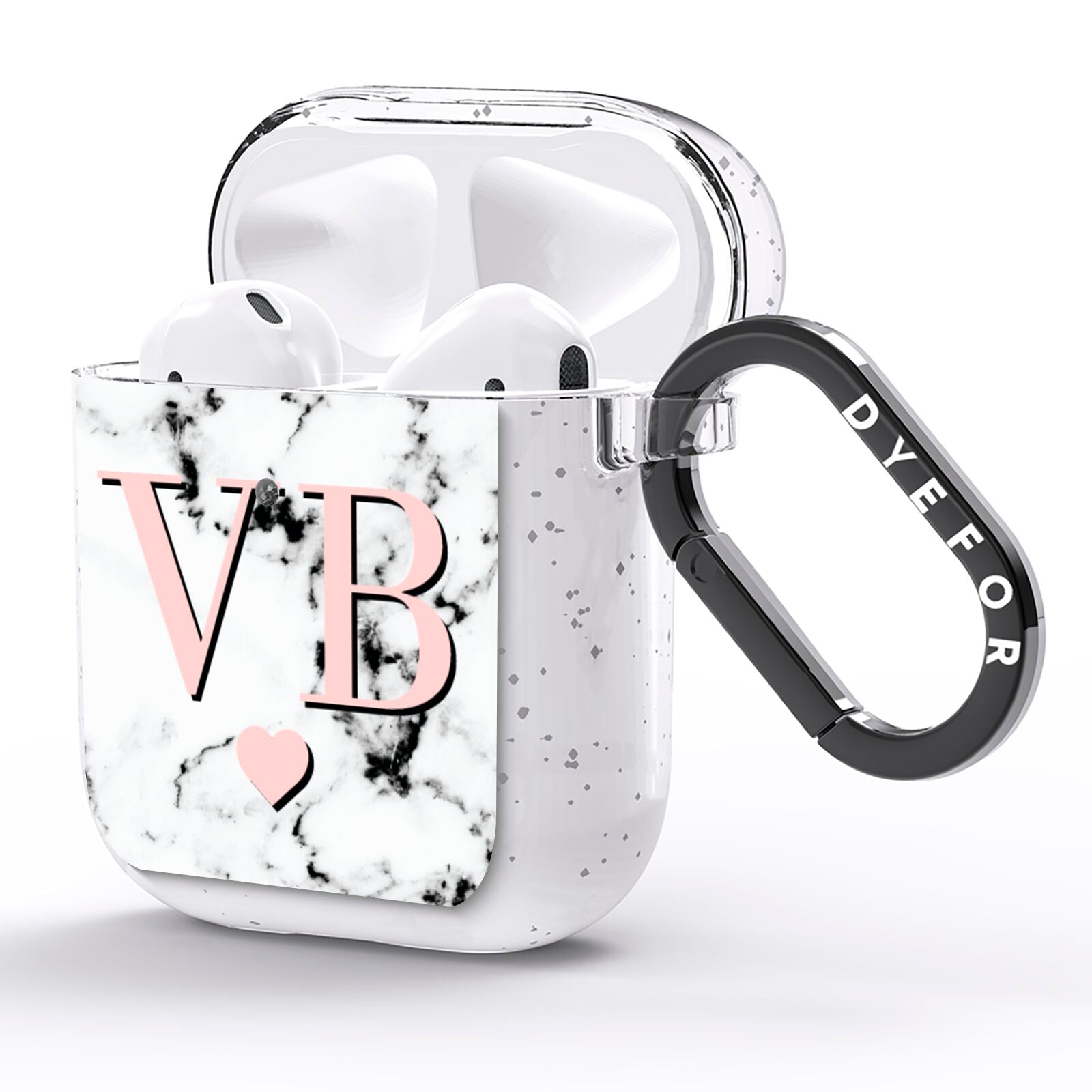 Personalised Coral Heart Initial Marble AirPods Glitter Case Side Image