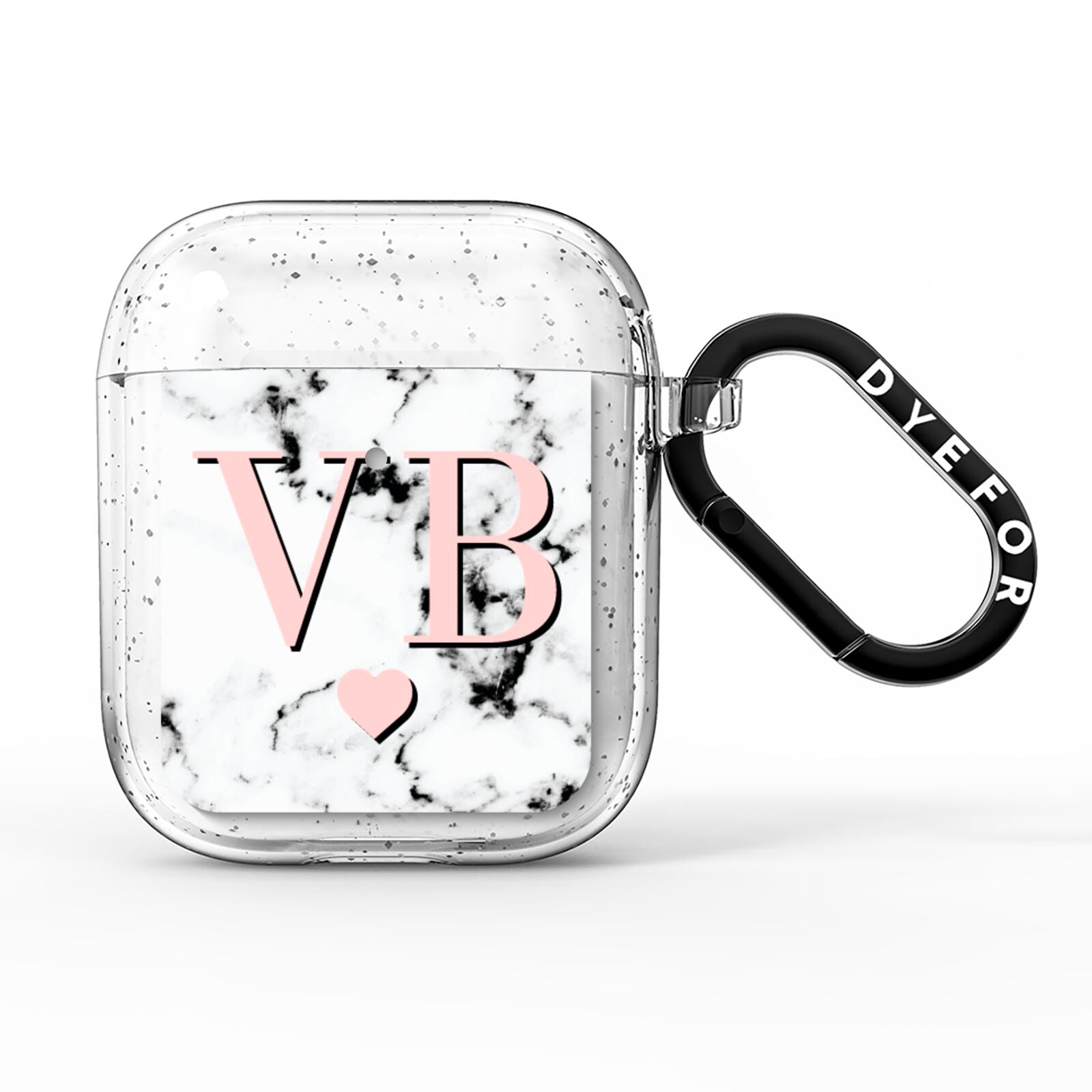 Personalised Coral Heart Initial Marble AirPods Glitter Case