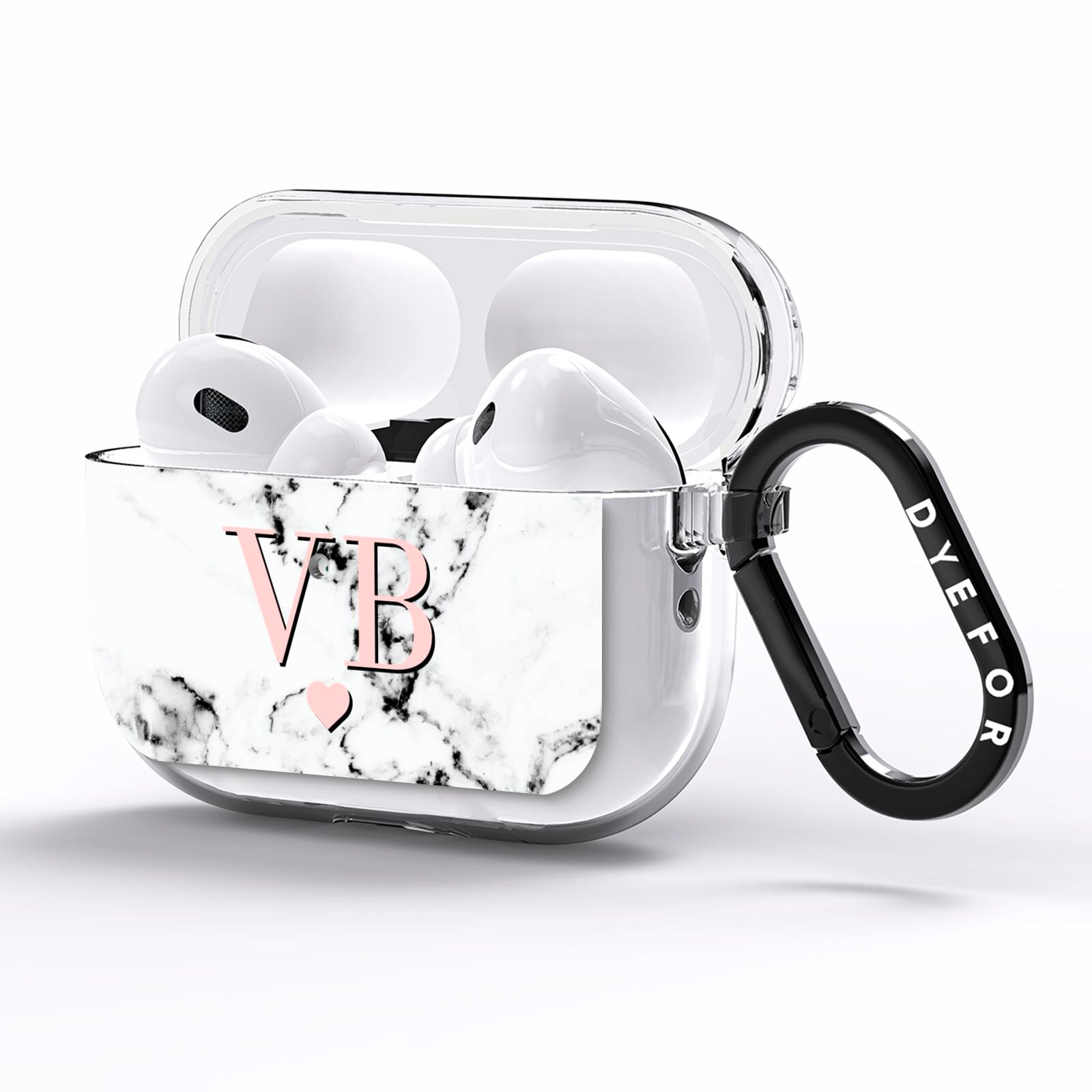 Personalised Coral Heart Initial Marble AirPods Pro Clear Case Side Image