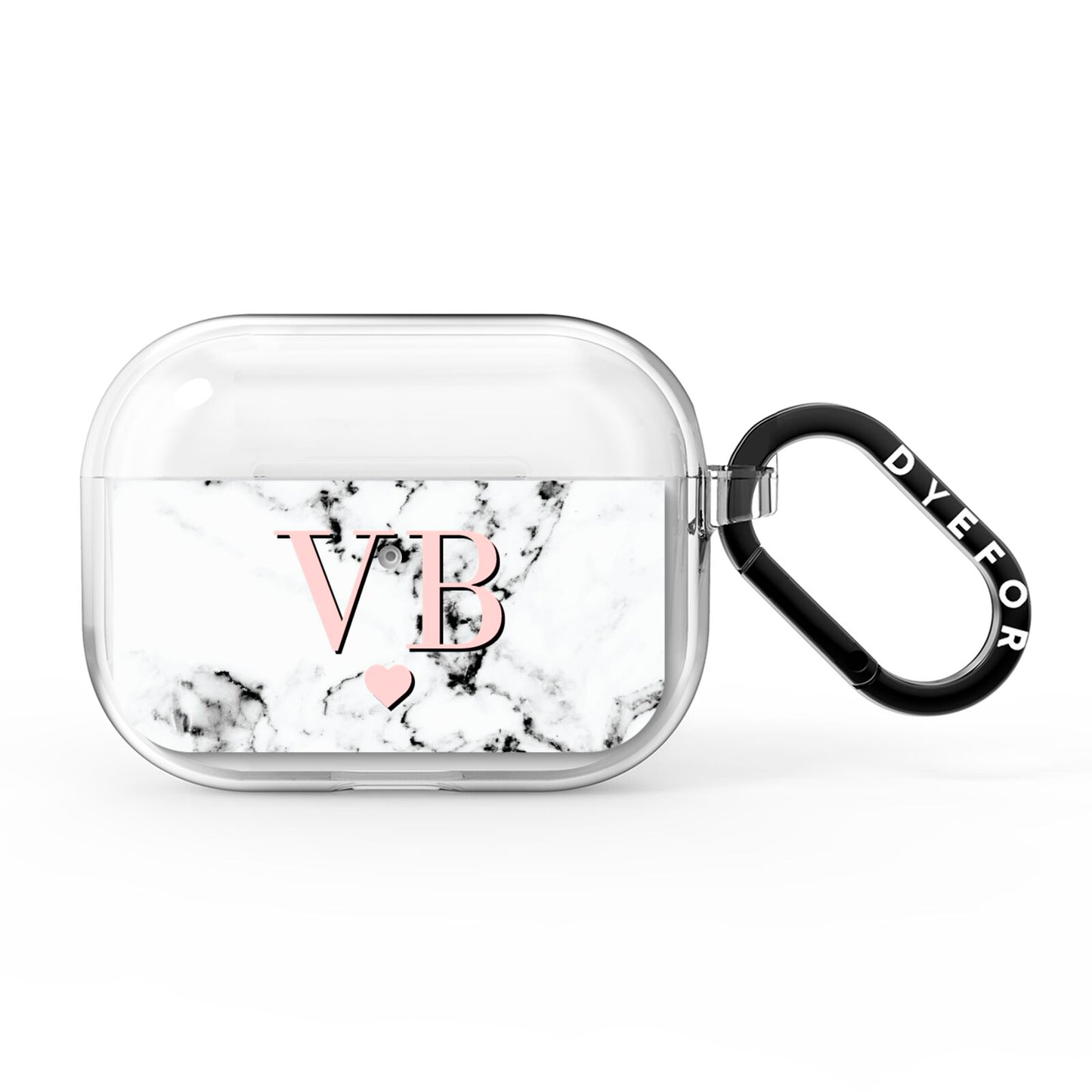 Personalised Coral Heart Initial Marble AirPods Pro Clear Case