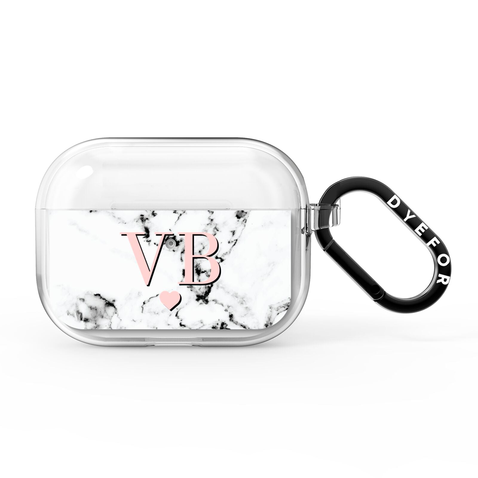 Personalised Coral Heart Initial Marble AirPods Pro Clear Case