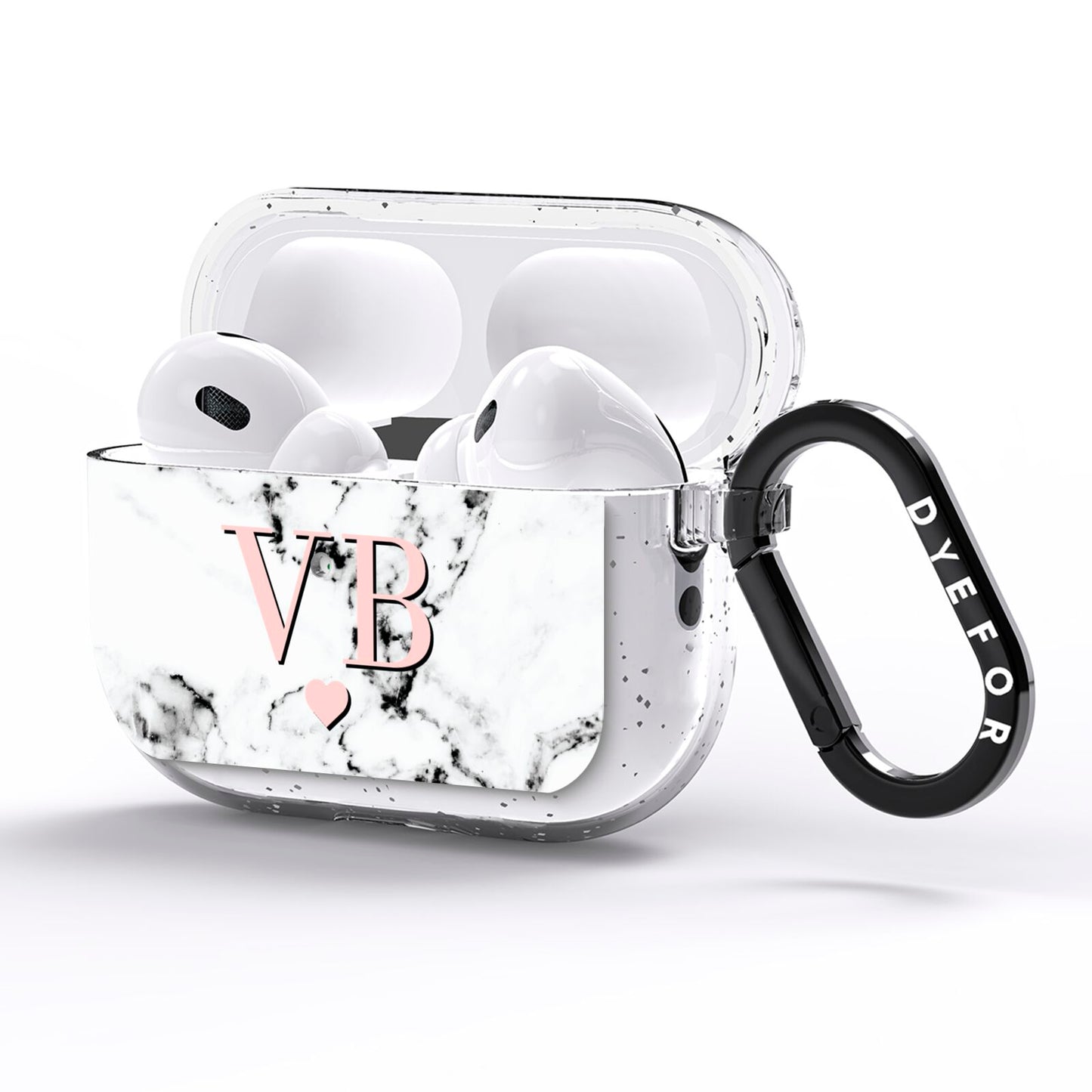 Personalised Coral Heart Initial Marble AirPods Pro Glitter Case Side Image