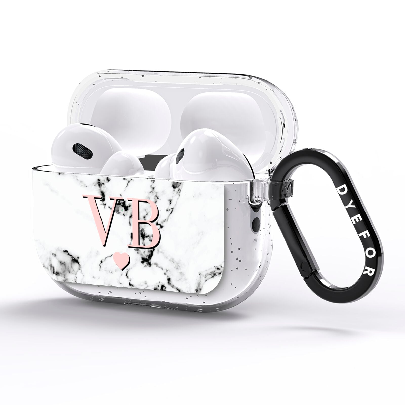 Personalised Coral Heart Initial Marble AirPods Pro Glitter Case Side Image