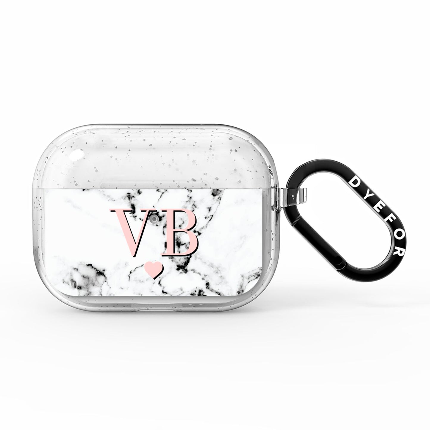 Personalised Coral Heart Initial Marble AirPods Pro Glitter Case