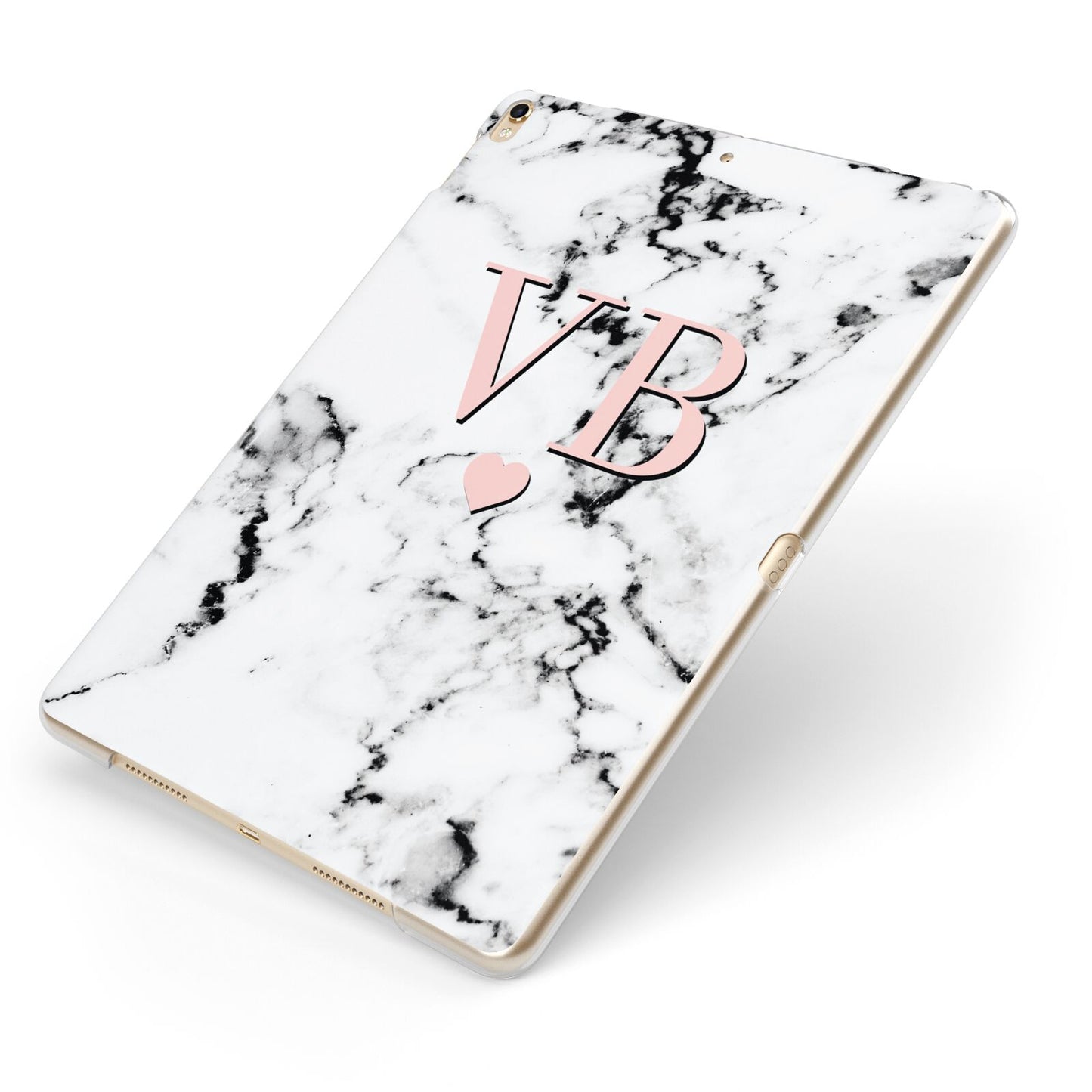 Personalised Coral Heart Initial Marble Apple iPad Case on Gold iPad Side View