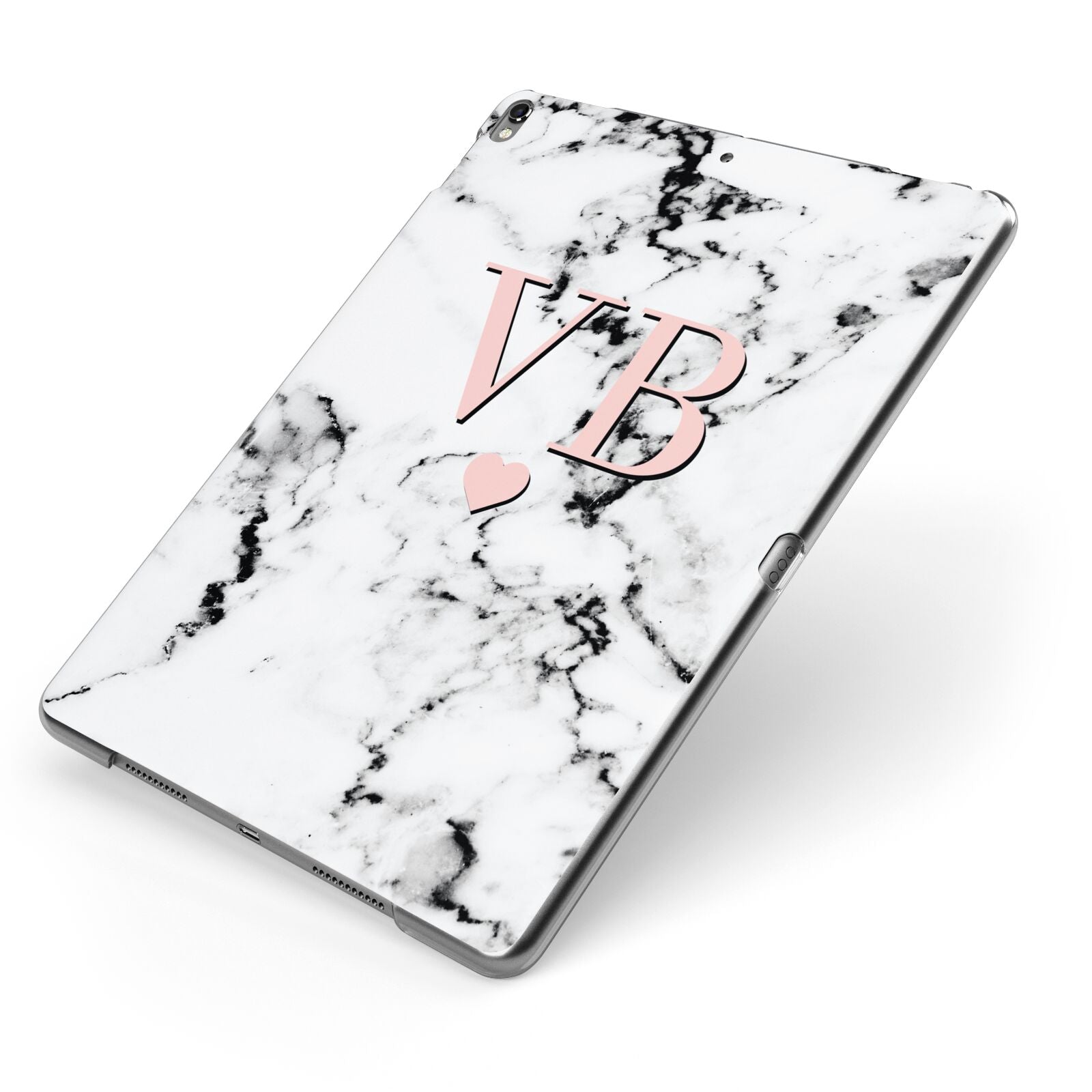 Personalised Coral Heart Initial Marble Apple iPad Case on Grey iPad Side View