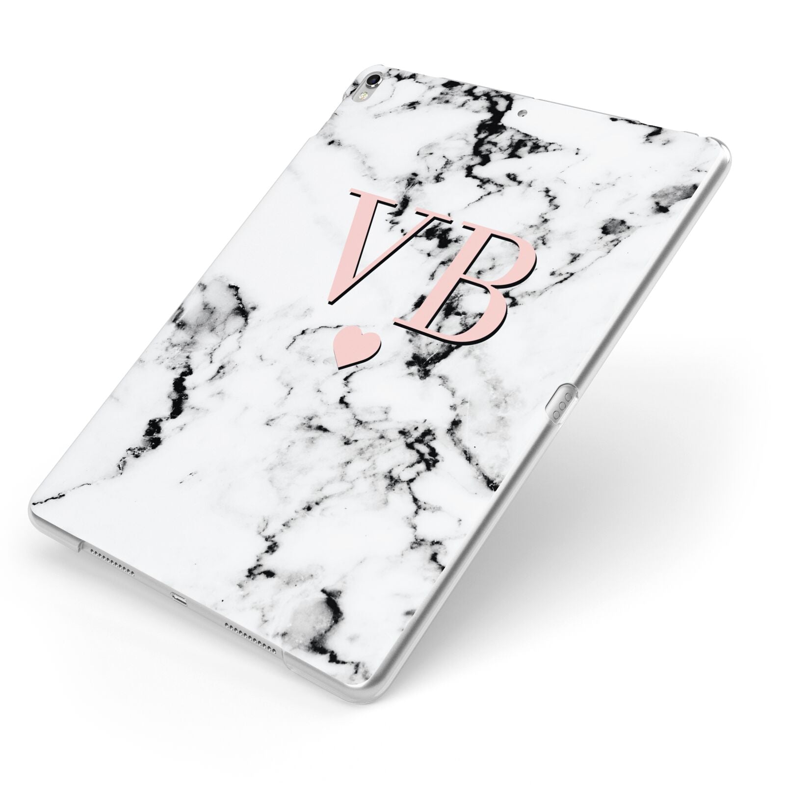 Personalised Coral Heart Initial Marble Apple iPad Case on Silver iPad Side View