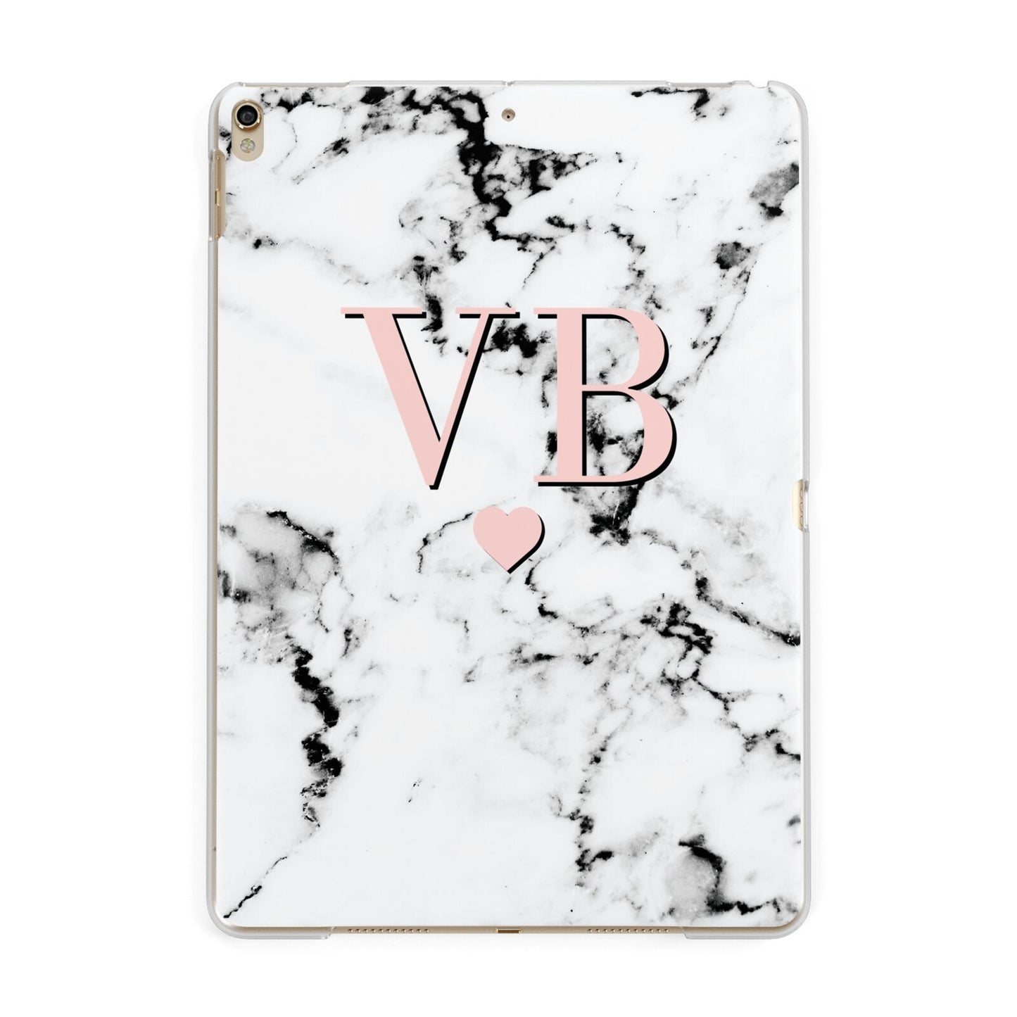 Personalised Coral Heart Initial Marble Apple iPad Gold Case