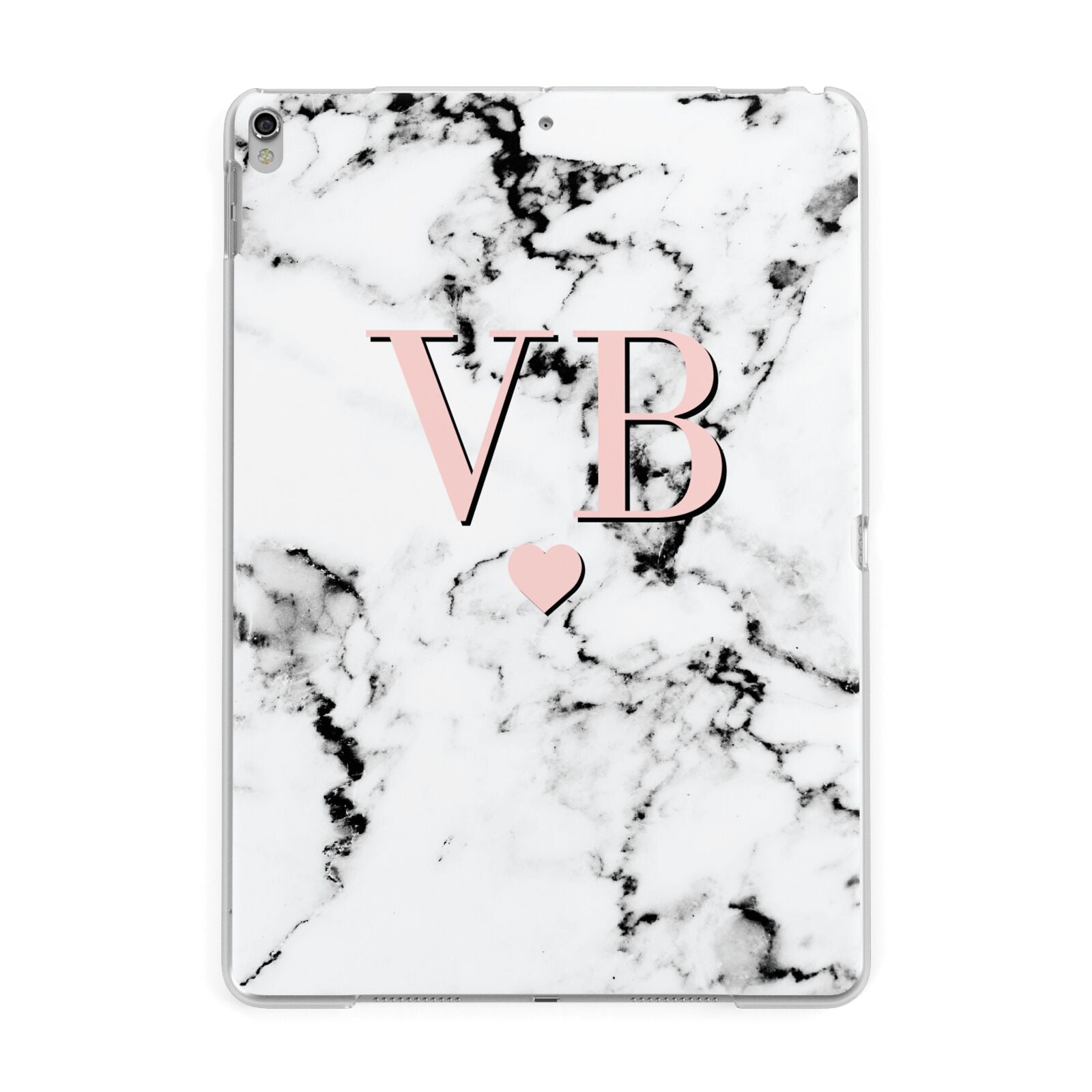 Personalised Coral Heart Initial Marble Apple iPad Silver Case