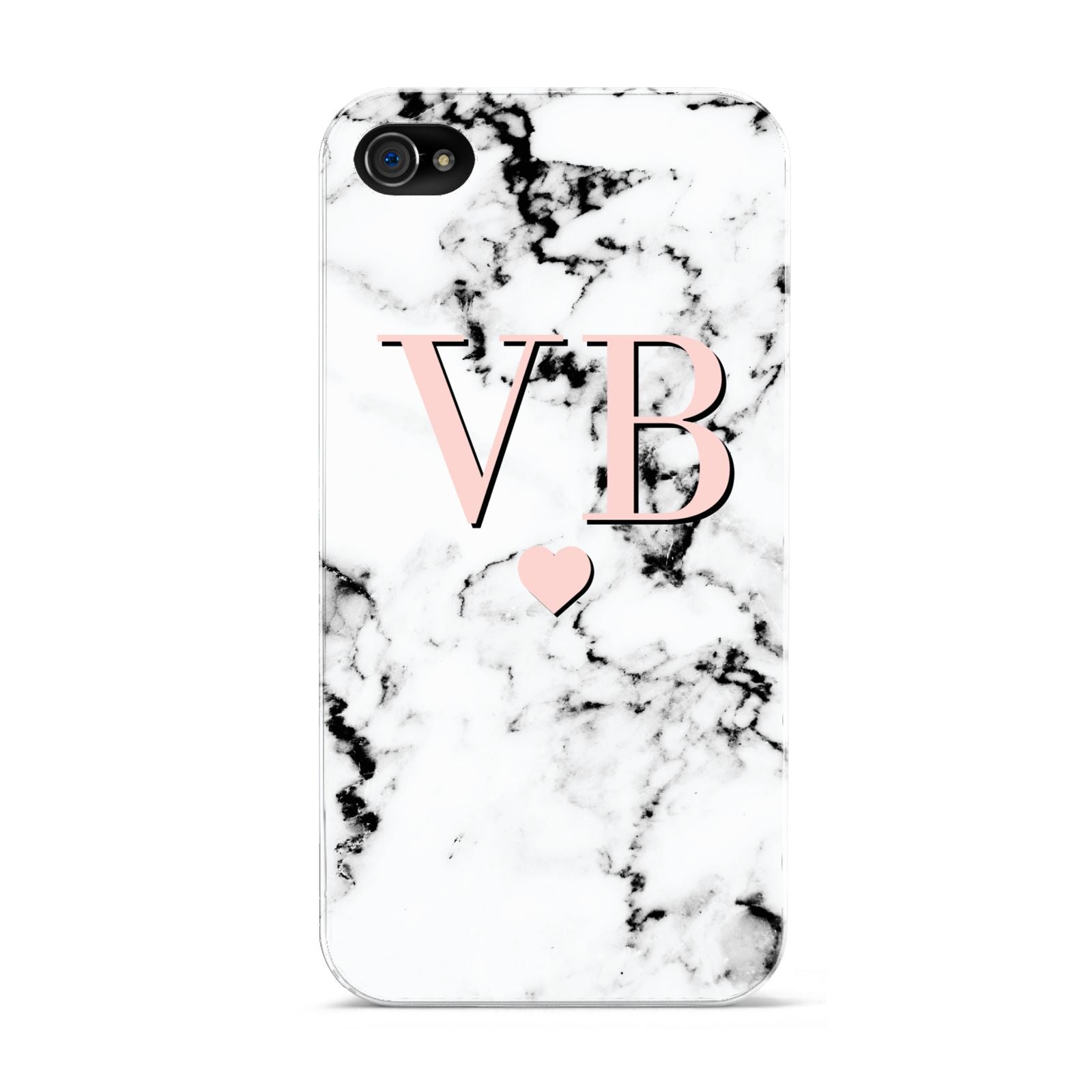 Personalised Coral Heart Initial Marble Apple iPhone 4s Case